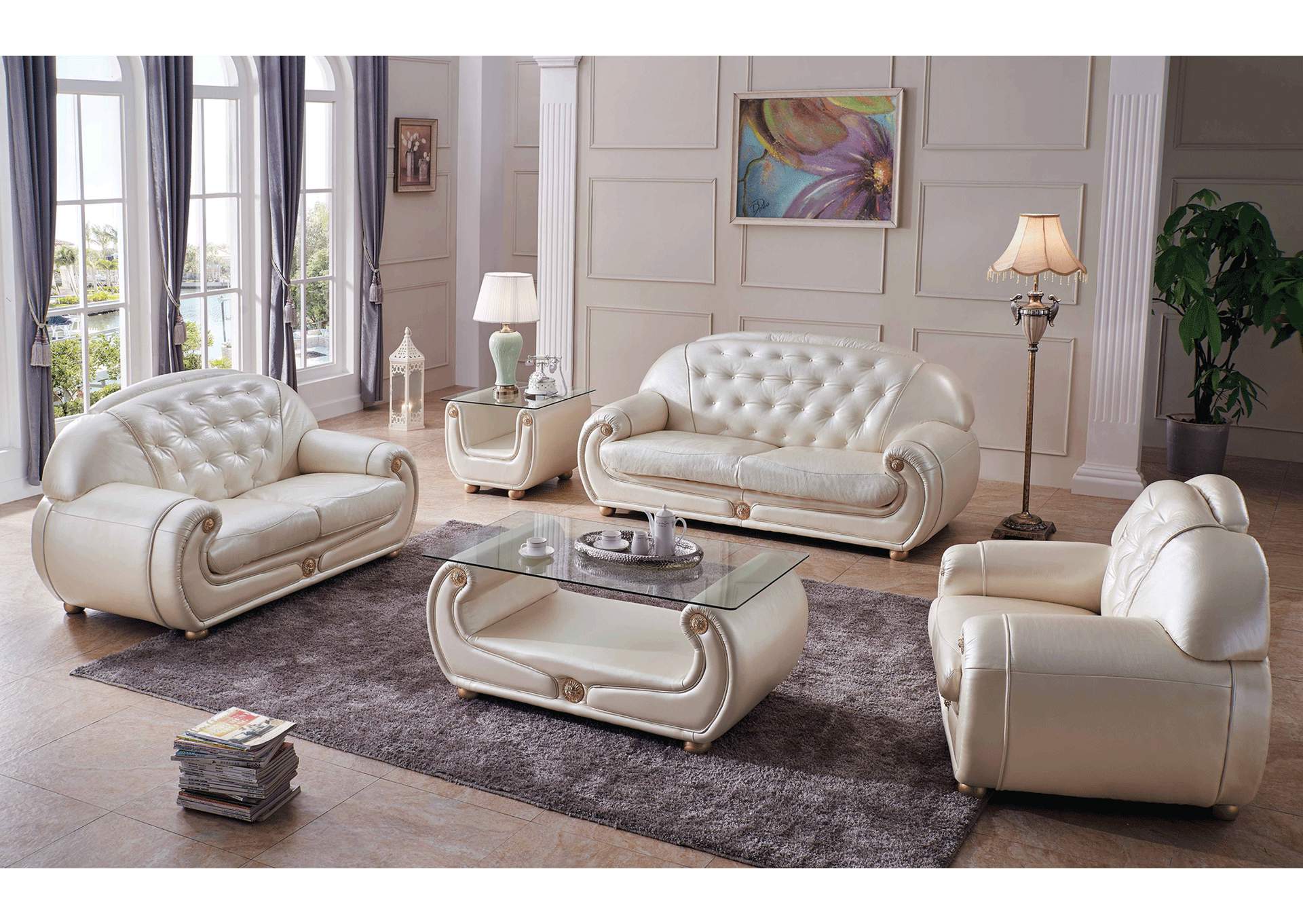 Giza Full Leather In Beige SET,ESF Wholesale Furniture