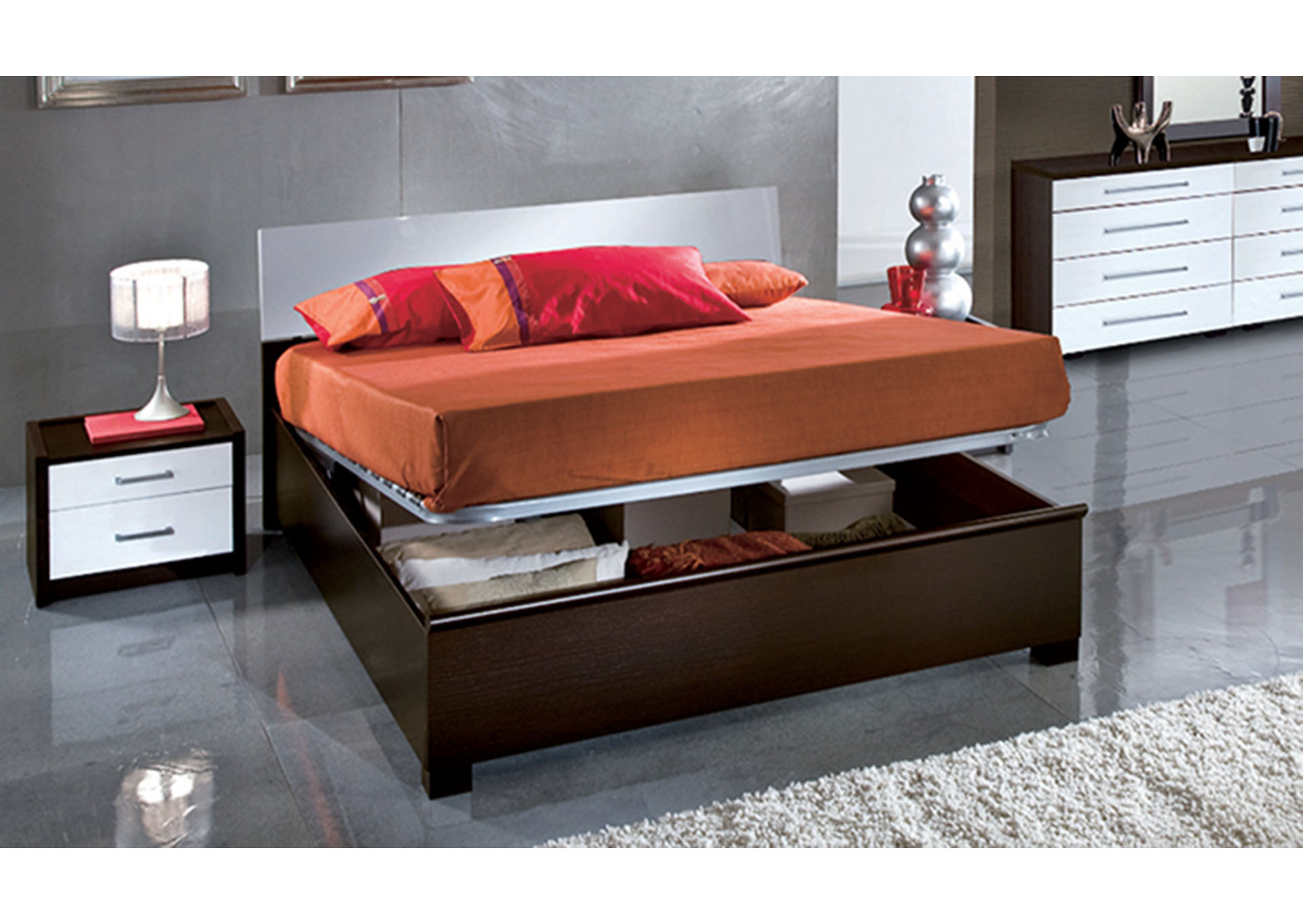 Luxury White & Black Storage King Bed W/ Dresser & Mirror,ESF Wholesale Furniture