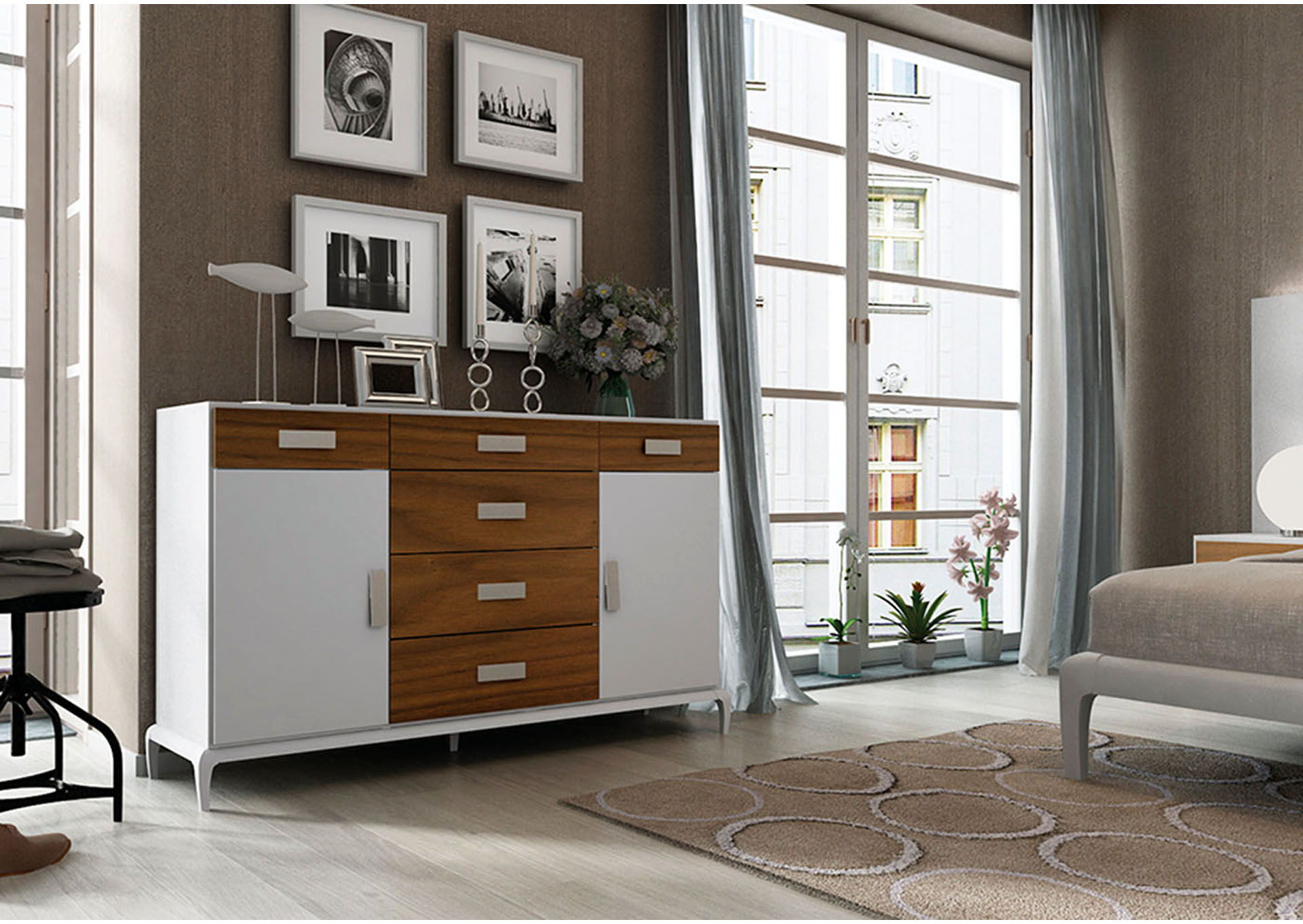 Malaga White & Walnut Malaga Double Dresser,ESF Wholesale Furniture