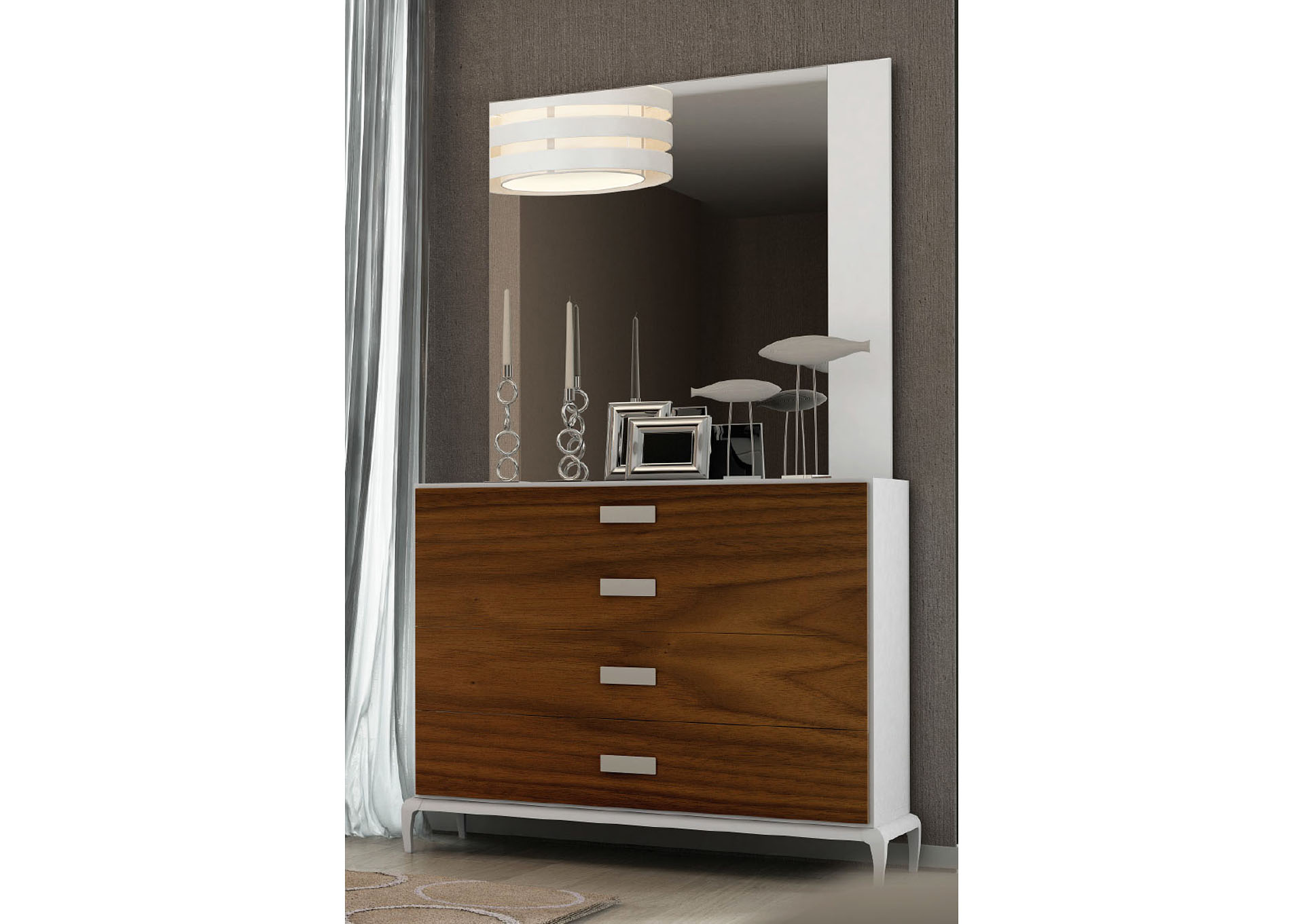 Malaga White & Walnut Malaga Single Dresser,ESF Wholesale Furniture