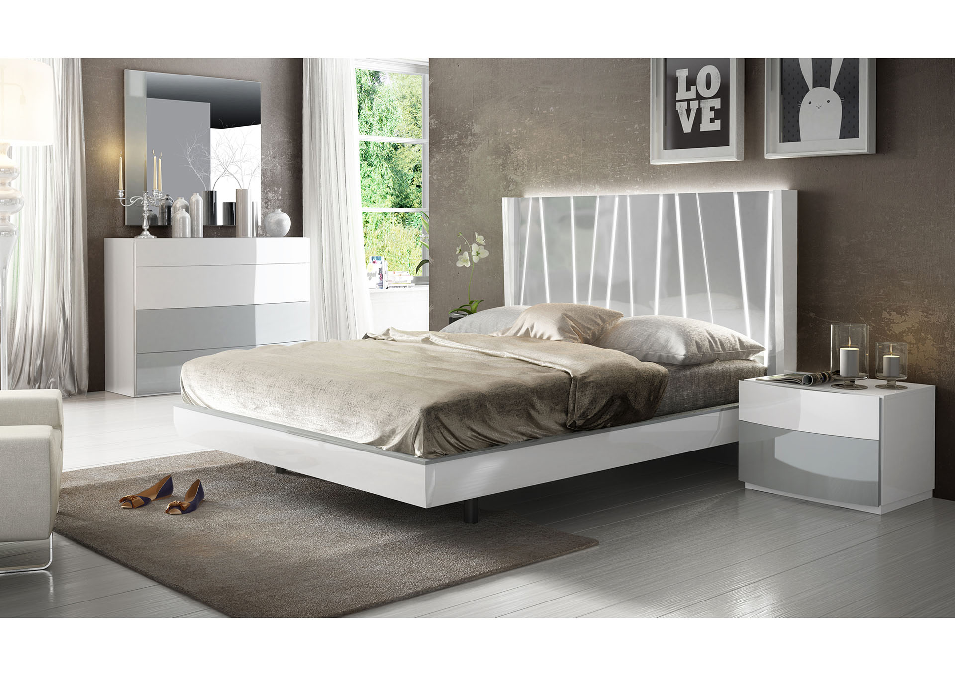 Ronda Dali White & Grey Platform King Bed,ESF Wholesale Furniture