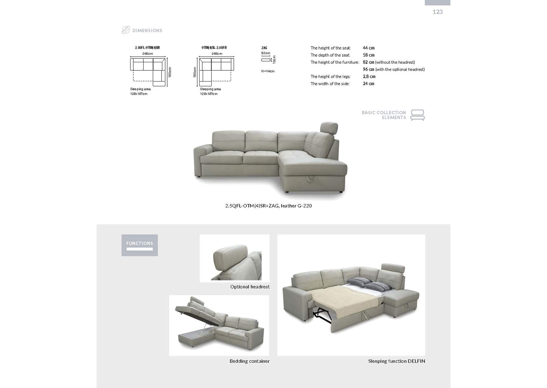 White, Grey/Silver, Light Beige Ella Sectional Right W/Bed,ESF Wholesale Furniture