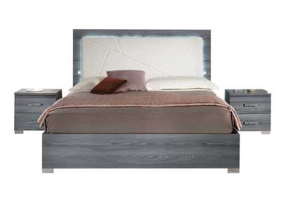 Image for Nicole Bed with Upholstered Headboardin Grey with Light SET
