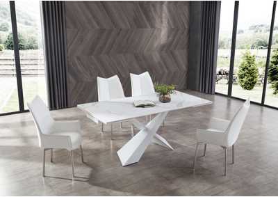 Image for 9113 Dining Table with 1218 Swivel White Chairs SET