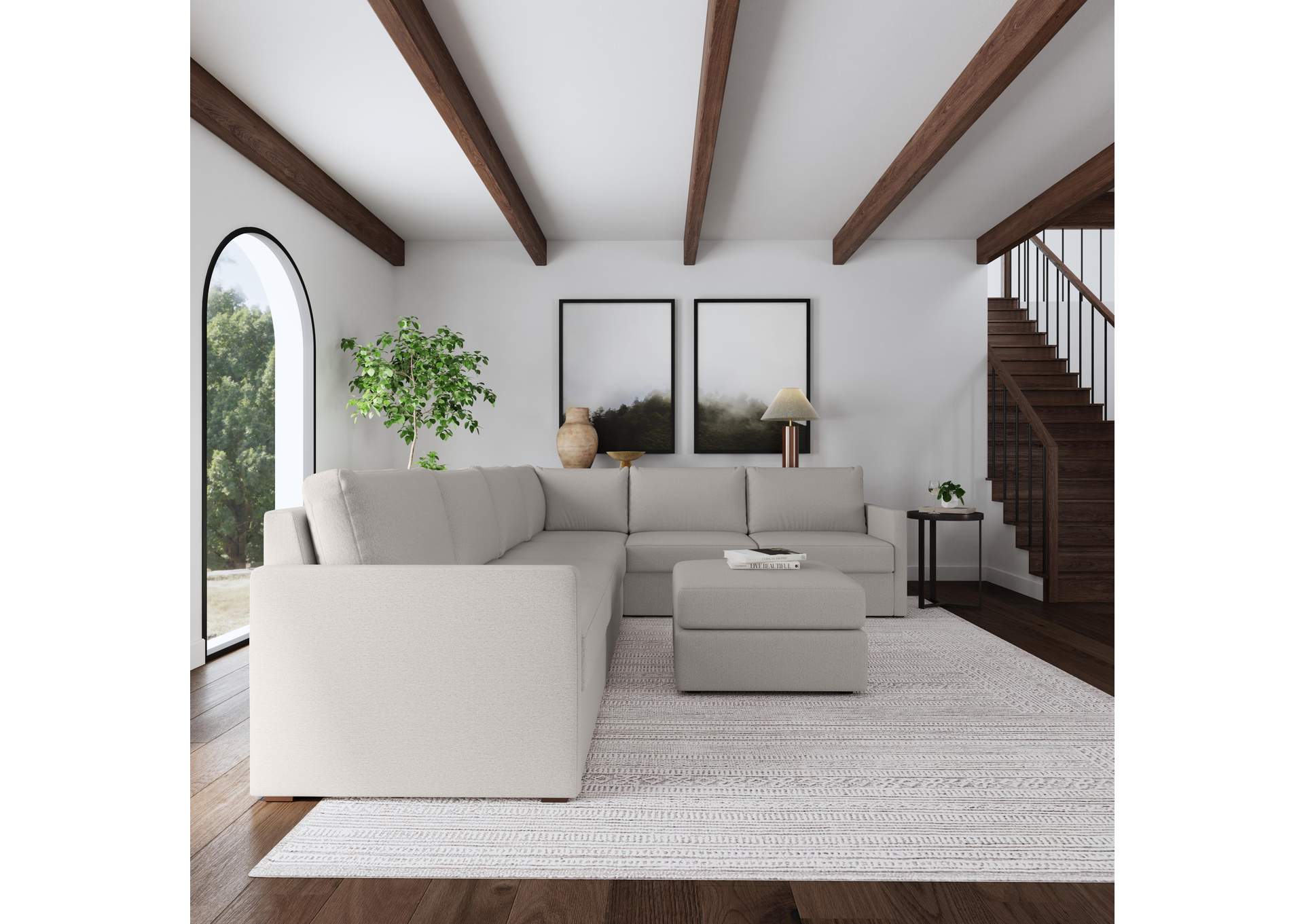 Flex 6 - Seat Sectional With Narrow Arm And Ottoman,Flexsteel