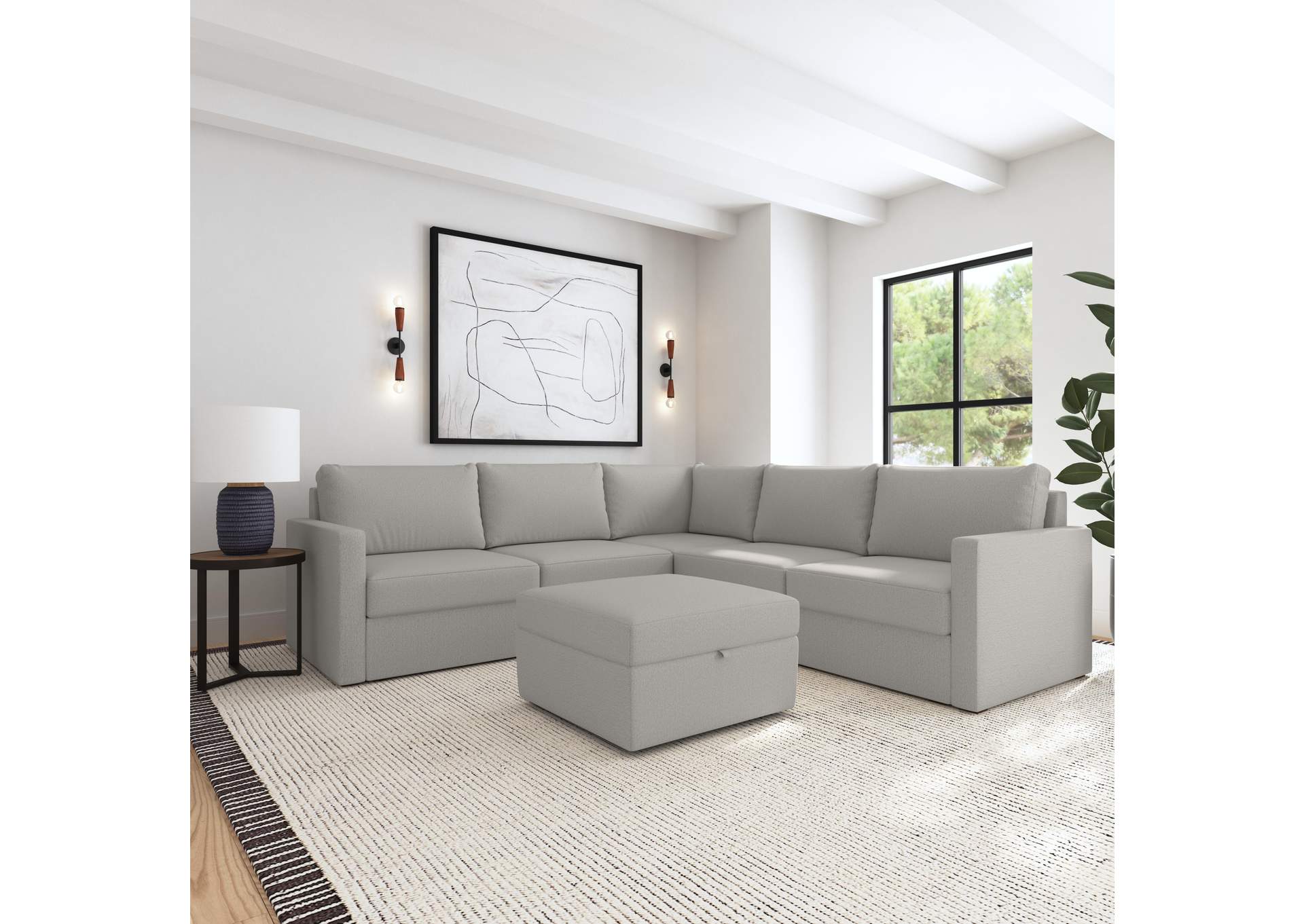 Flex 5 - Seat Sectional With Standard Arm And Storage Ottoman,Flexsteel