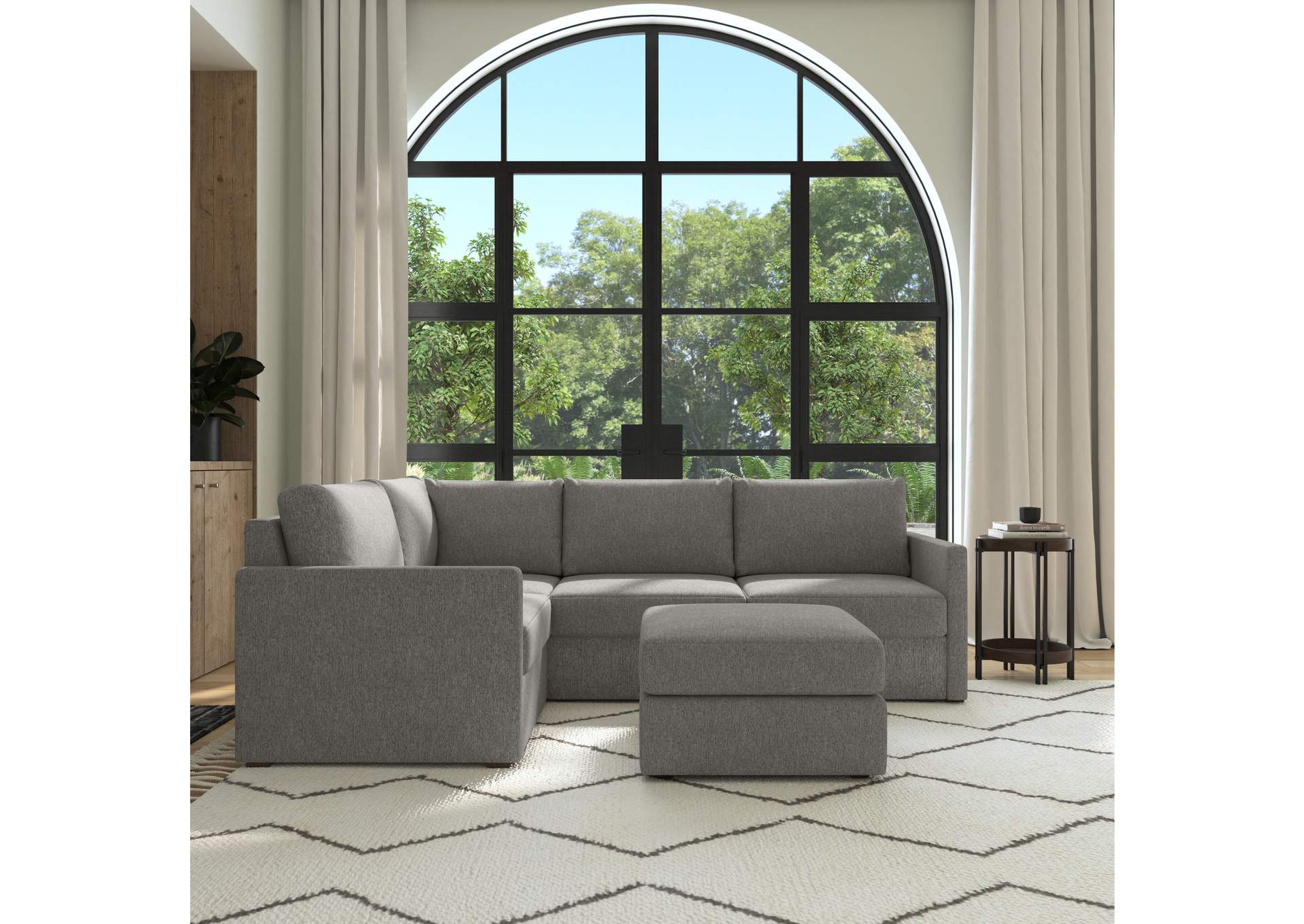 Flex 4 - Seat Sectional With Narrow Arm And Ottoman,Flexsteel