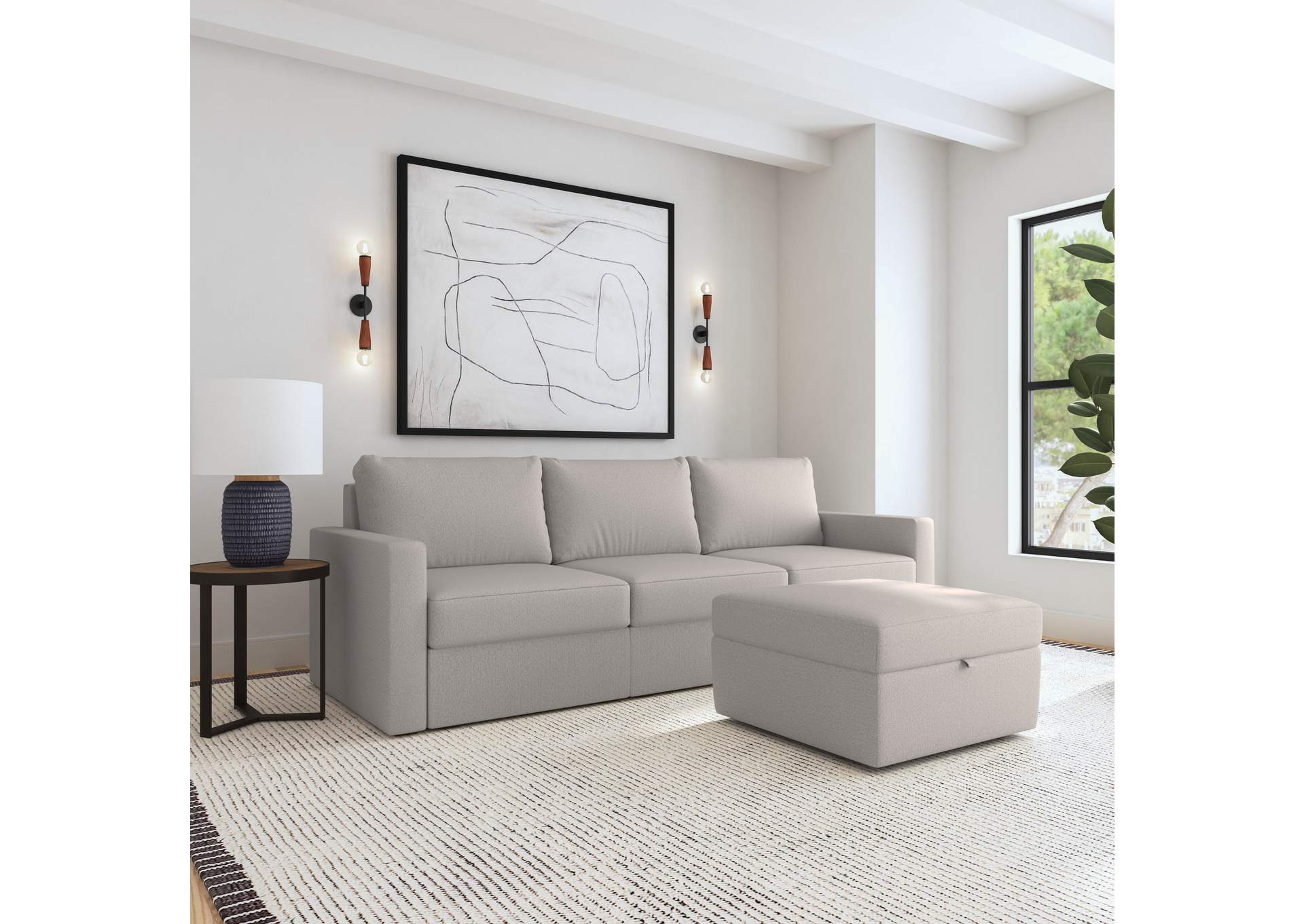 Flex Sofa With Standard Arm And Storage Ottoman,Flexsteel