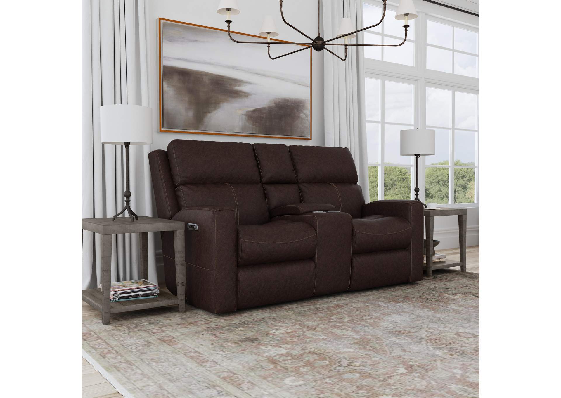 Score Power Reclining Loveseat With Console & Power Headrests & Lumbar,Flexsteel