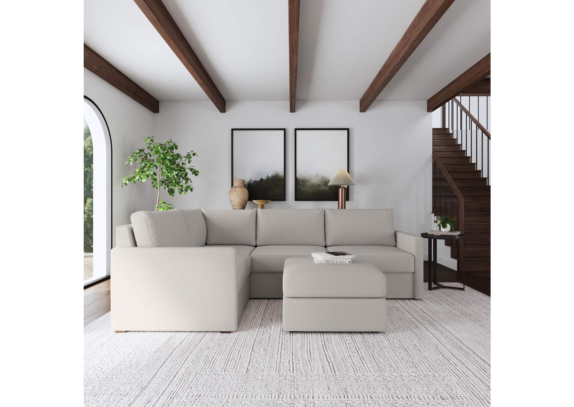 Flex 4 - Seat Sectional With Narrow Arm And Ottoman,Flexsteel