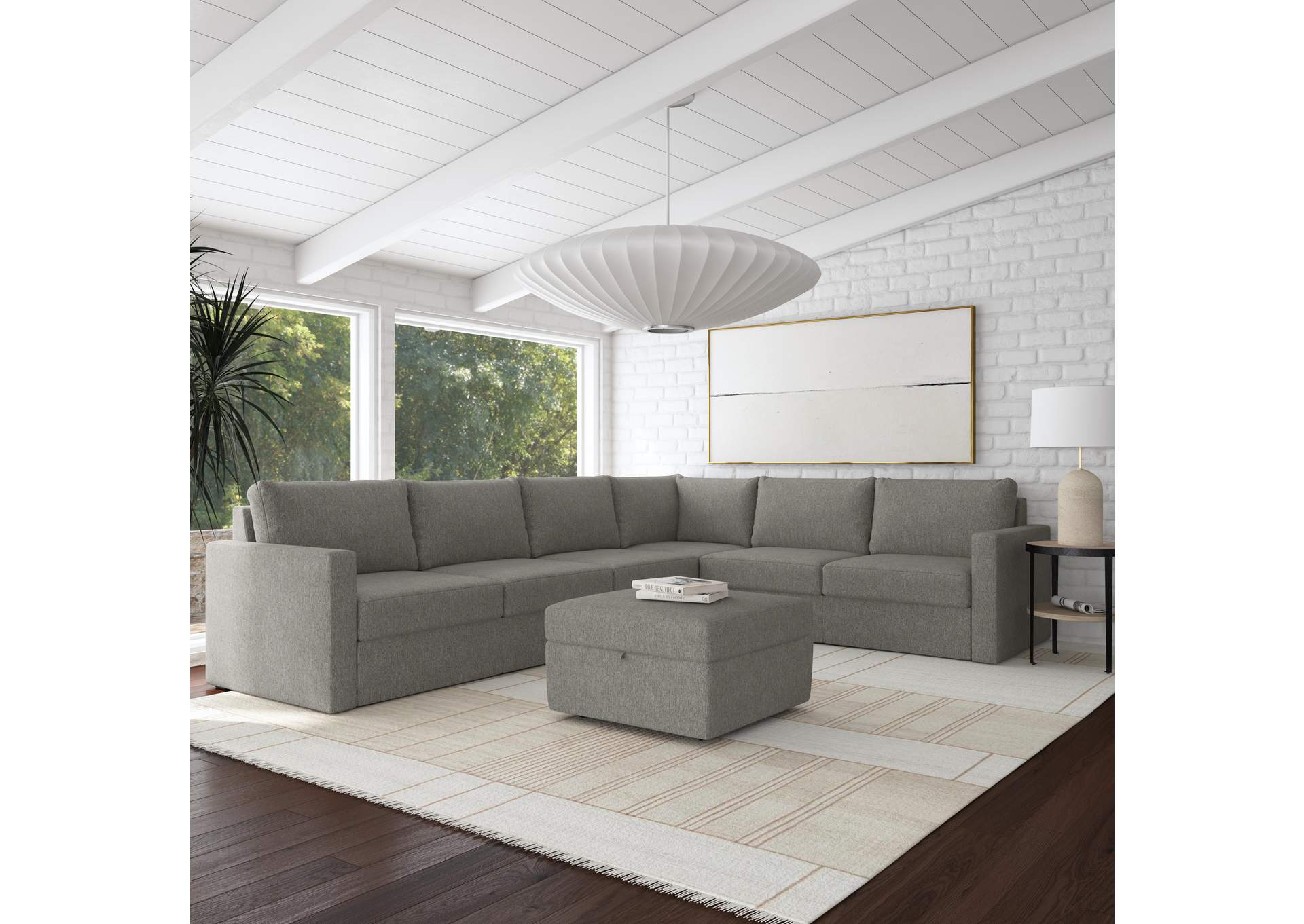 Flex 6 - Seat Sectional With Standard Arm And Storage Ottoman,Flexsteel