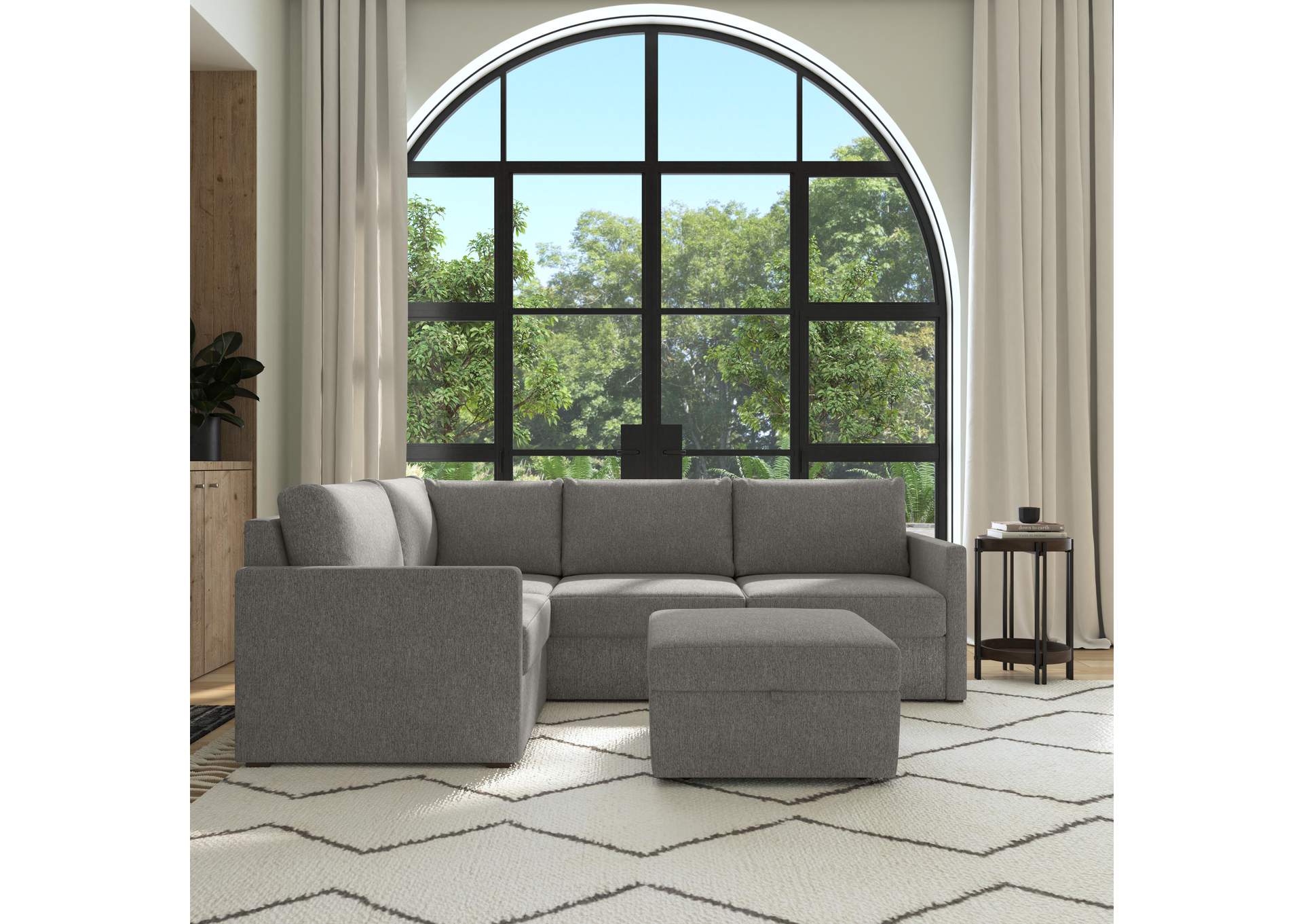 Flex 4 - Seat Sectional With Narrow Arm And Storage Ottoman,Flexsteel