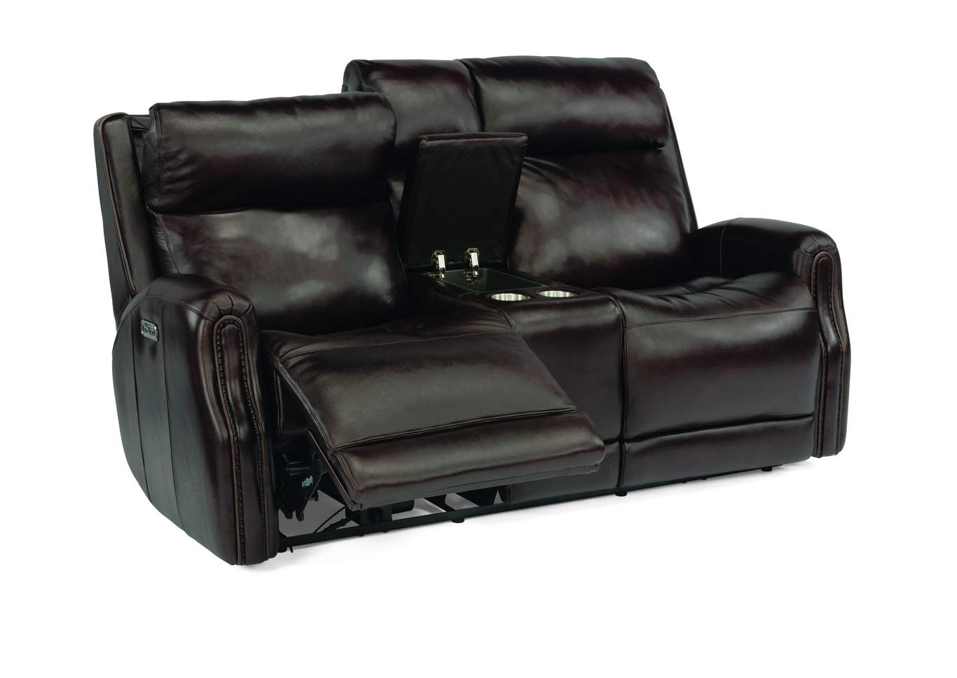 Stanley Dark Brown Power Reclining Loveseat with Console & Power Headrests,Flexsteel