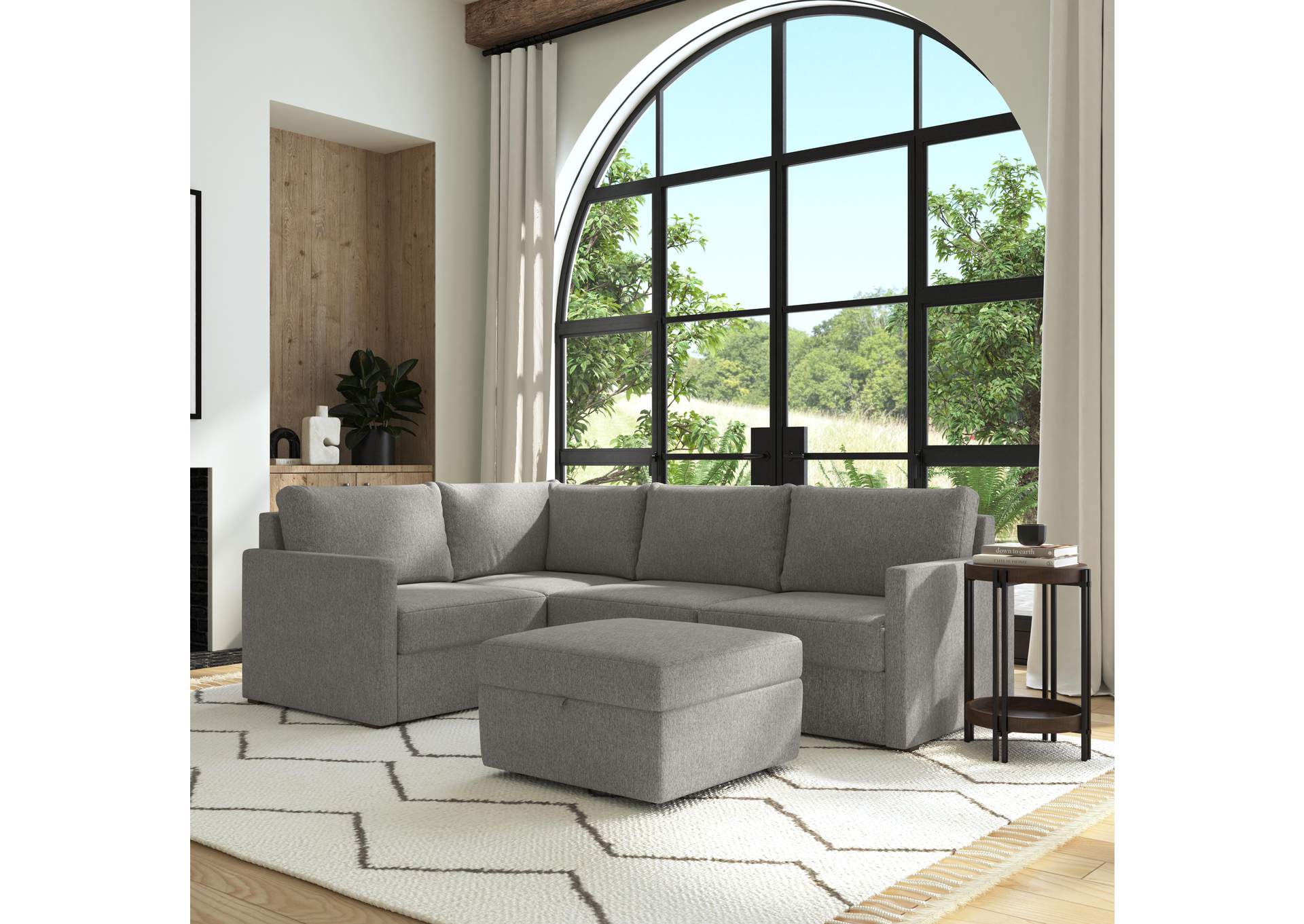 Flex 4 - Seat Sectional With Narrow Arm And Storage Ottoman,Flexsteel