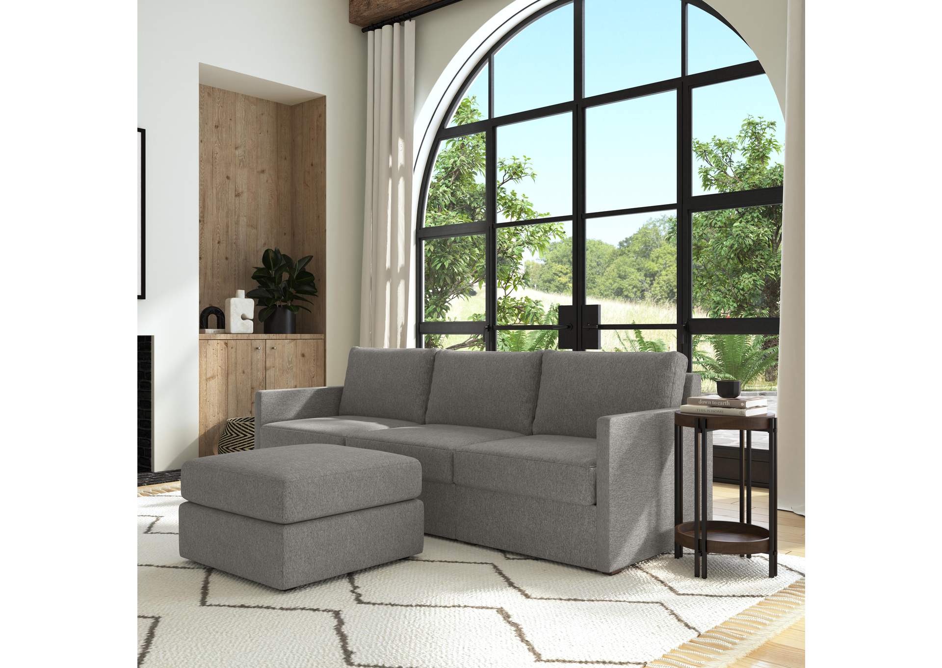 Flex Sofa With Narrow Arm And Ottoman,Flexsteel