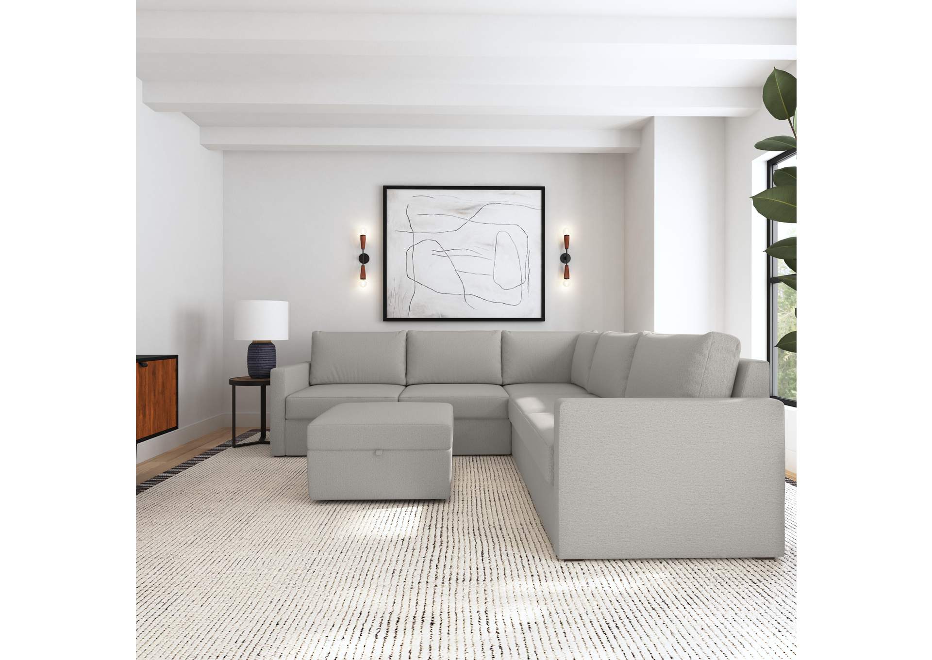 Flex 5 - Seat Sectional With Standard Arm And Storage Ottoman,Flexsteel