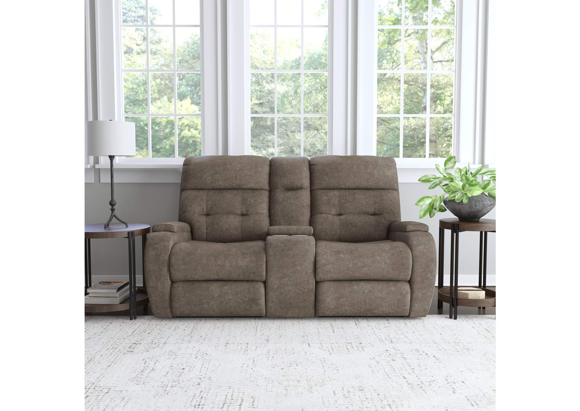 Strait Power Reclining Loveseat With Console & Power Headrests,Flexsteel