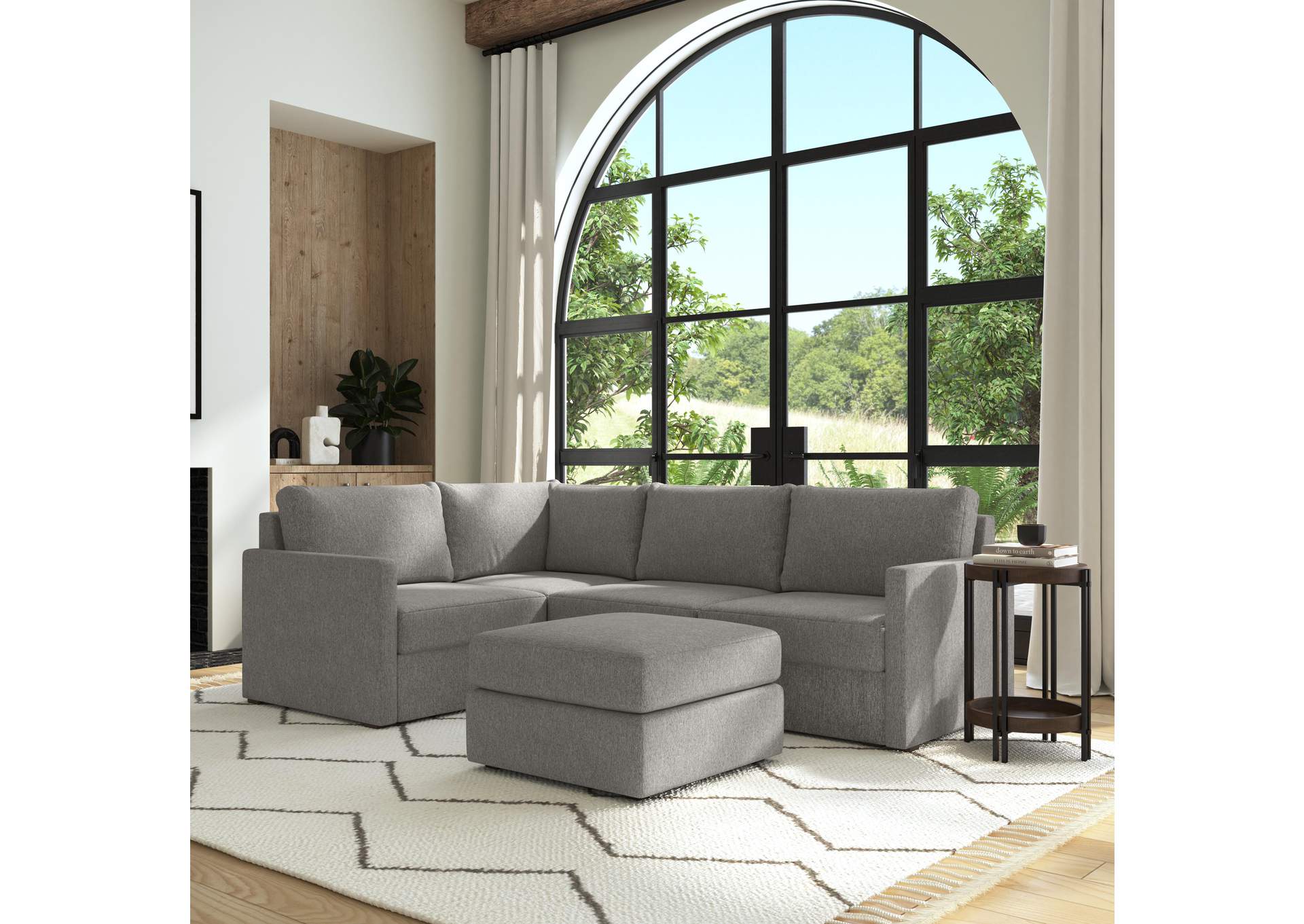 Flex 4 - Seat Sectional With Narrow Arm And Ottoman,Flexsteel