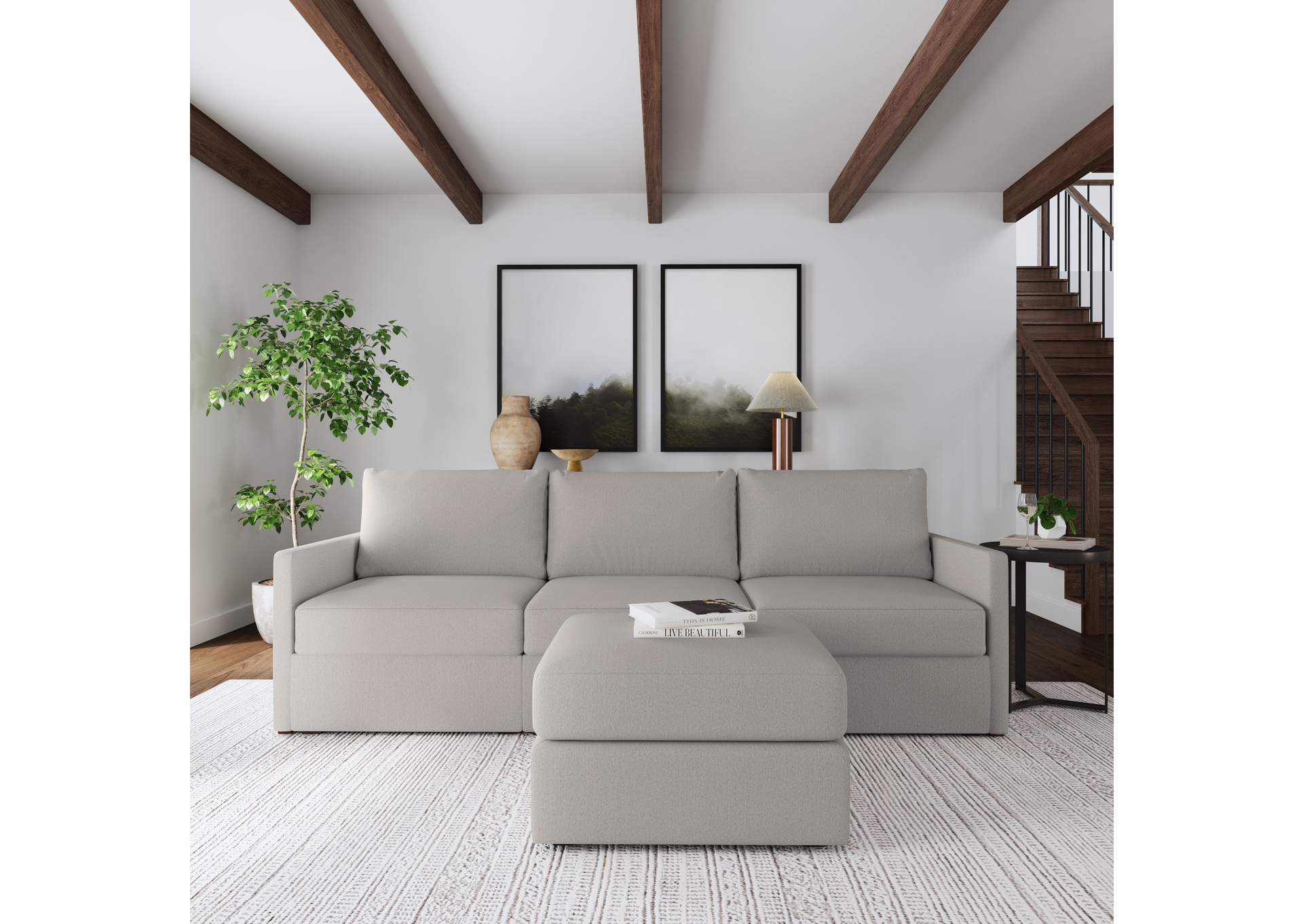 Flex Sofa With Narrow Arm And Ottoman,Flexsteel