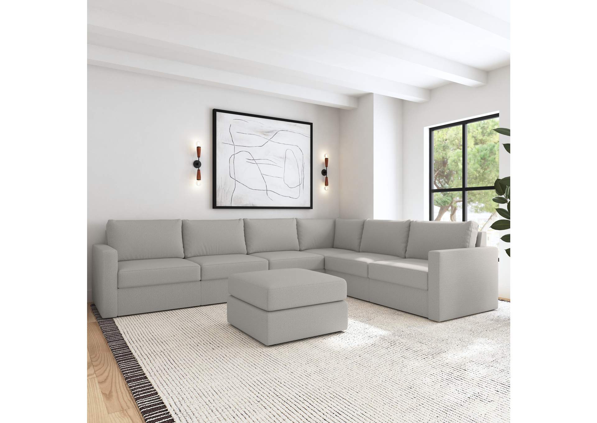 Flex 6 - Seat Sectional With Standard Arm And Ottoman,Flexsteel