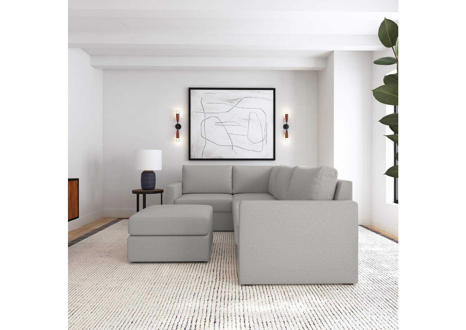 Flex 4 - Seat Sectional With Standard Arm And Ottoman,Flexsteel