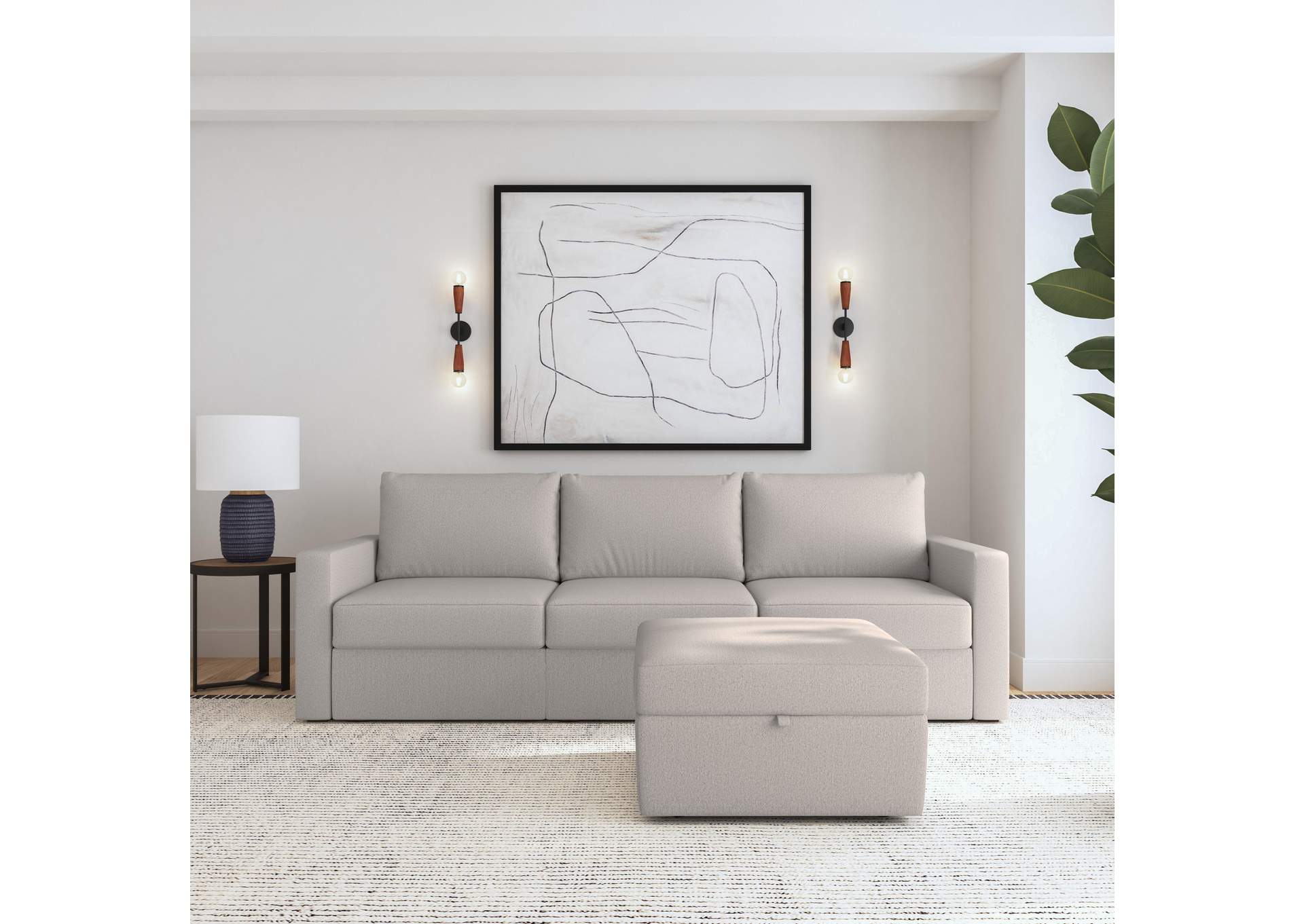 Flex Sofa With Standard Arm And Storage Ottoman,Flexsteel