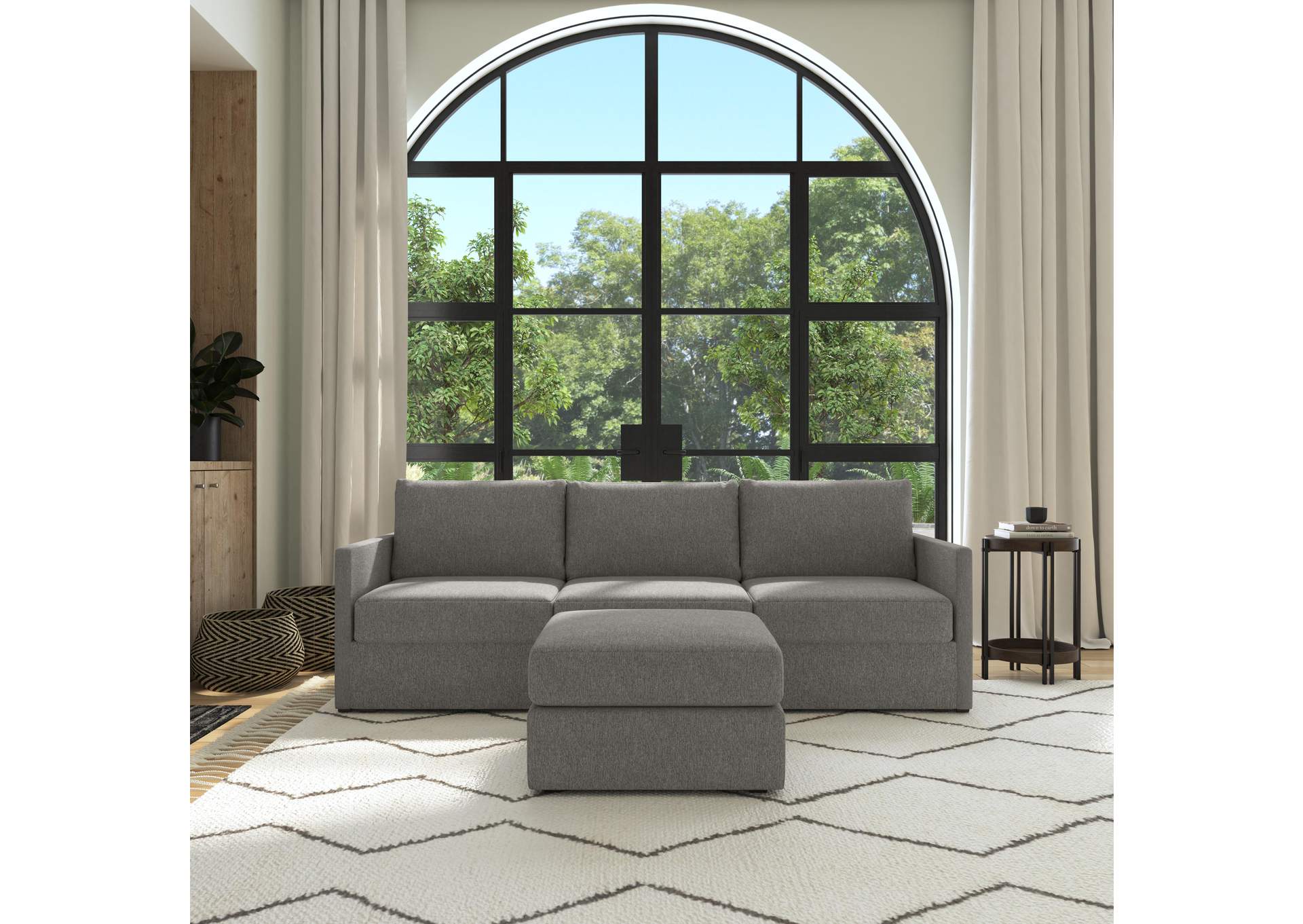 Flex Sofa With Narrow Arm And Ottoman,Flexsteel