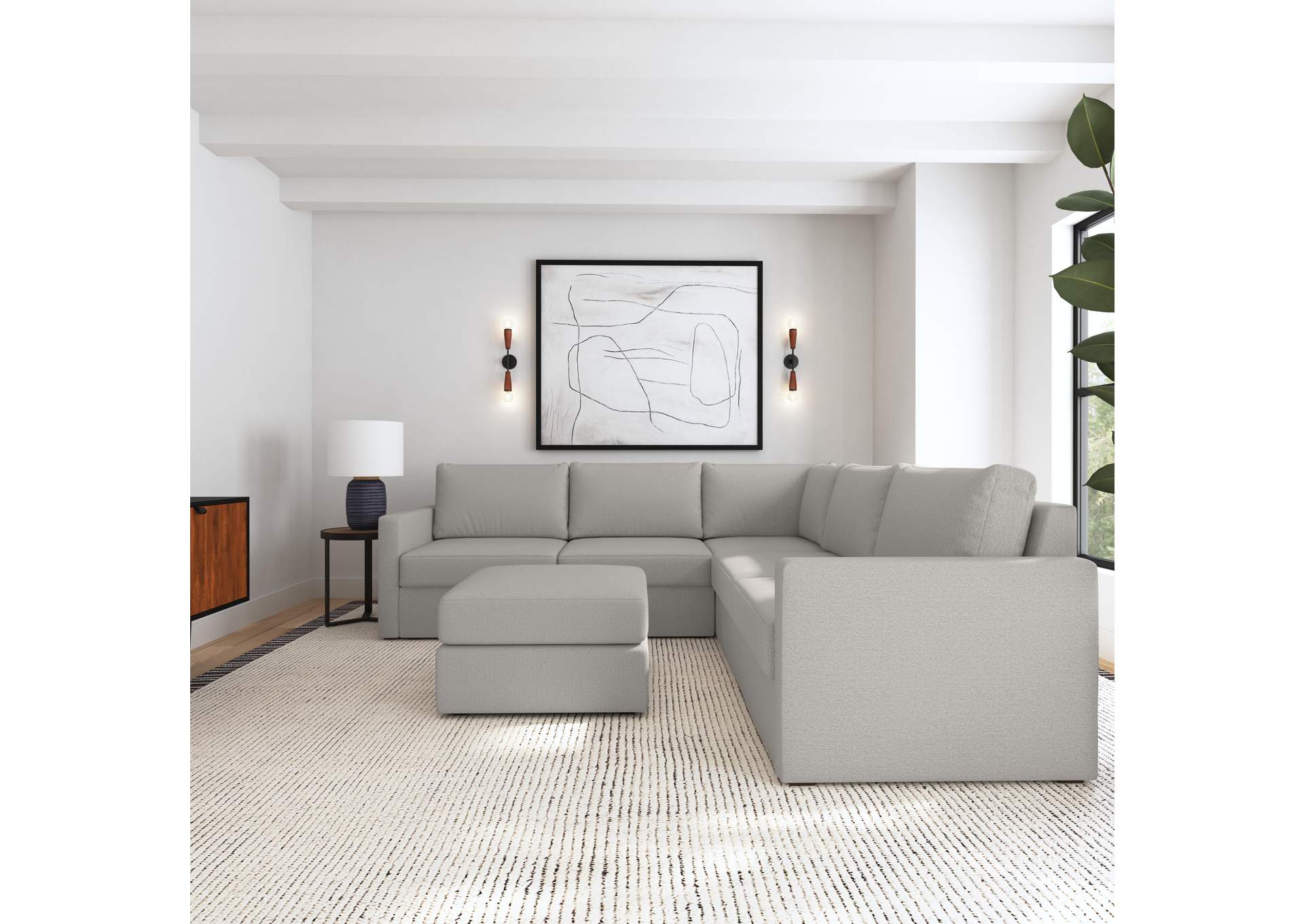 Flex 5 - Seat Sectional With Standard Arm And Ottoman,Flexsteel