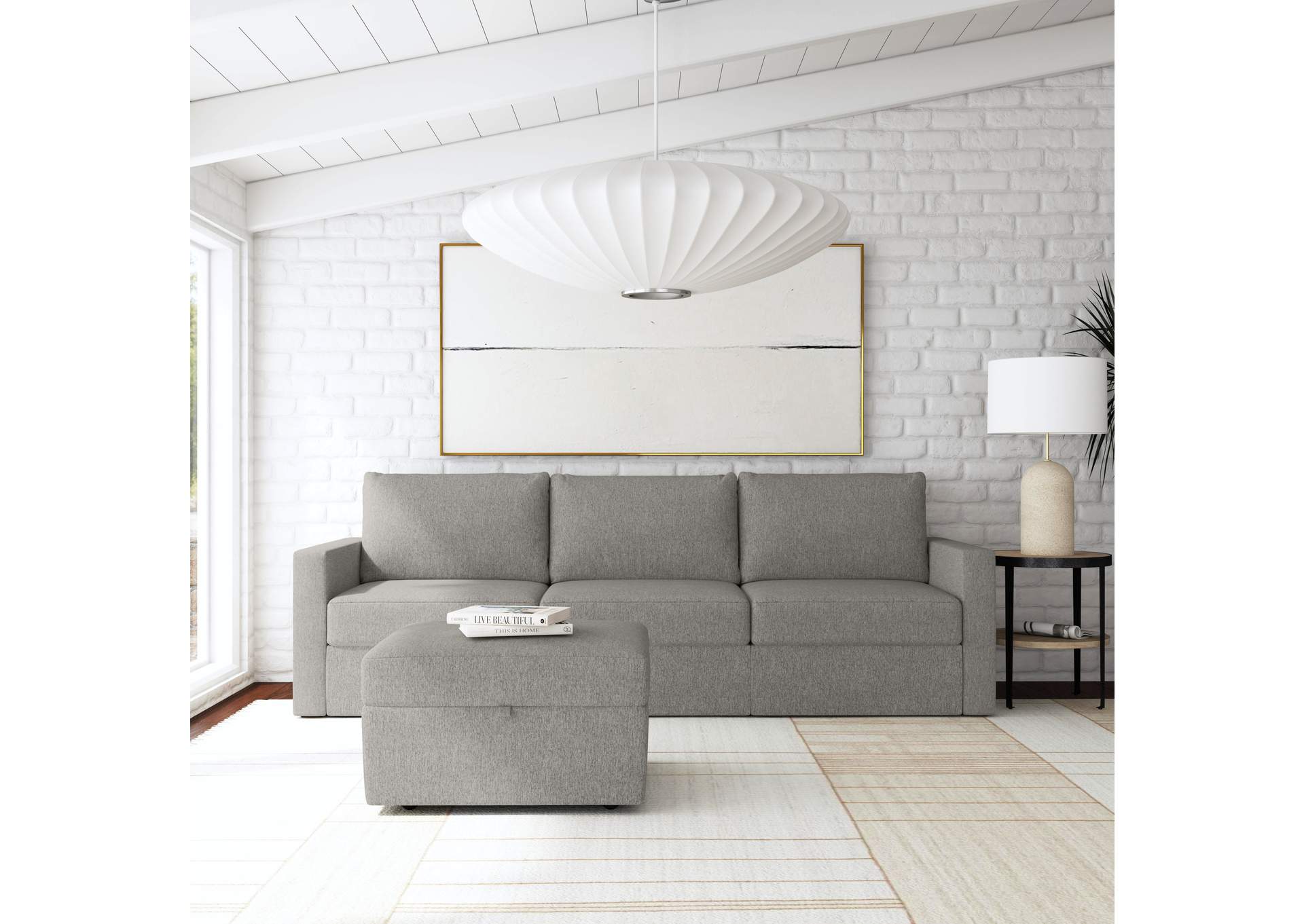 Flex Sofa With Standard Arm And Storage Ottoman,Flexsteel