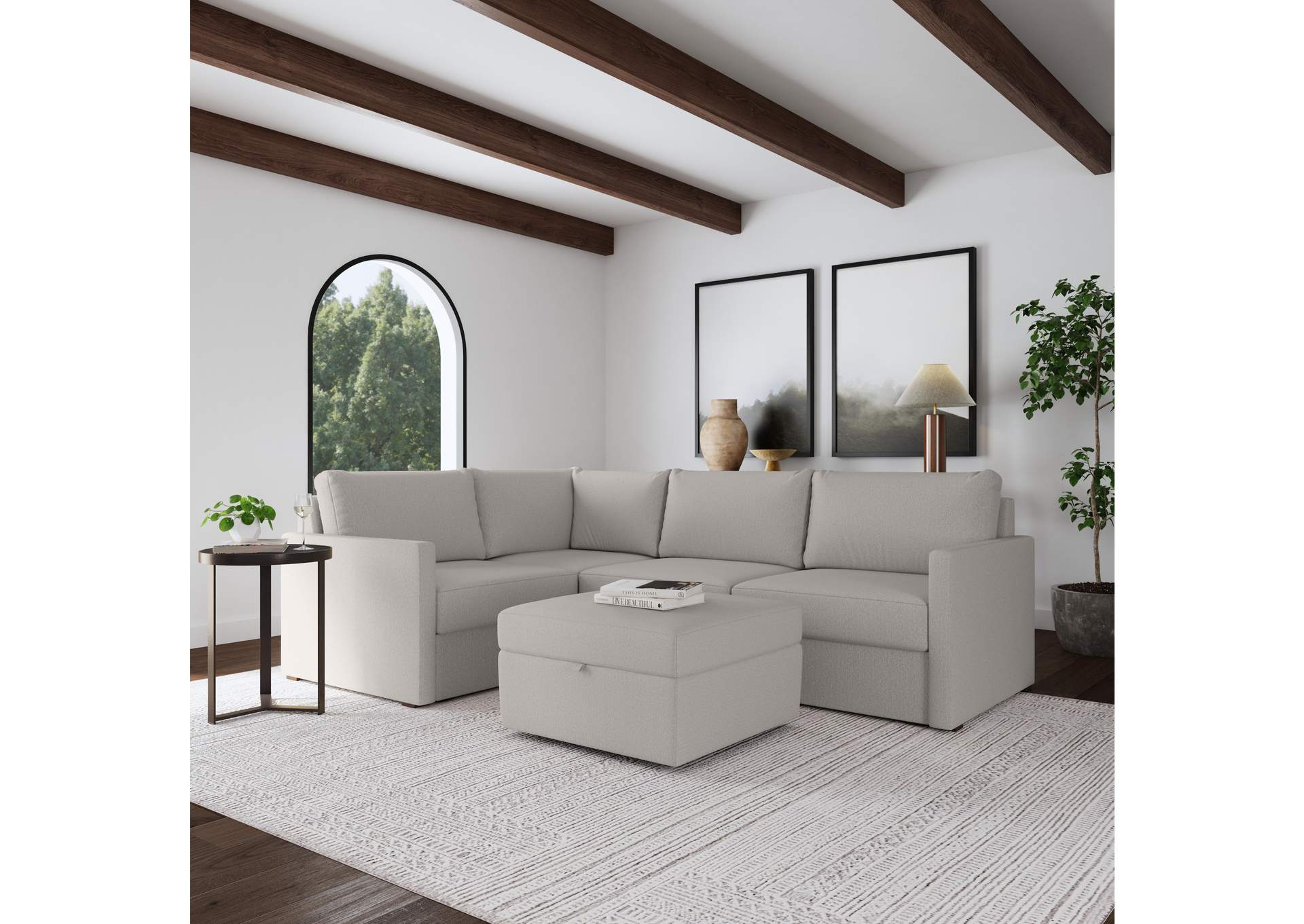 Flex 4 - Seat Sectional With Narrow Arm And Storage Ottoman,Flexsteel