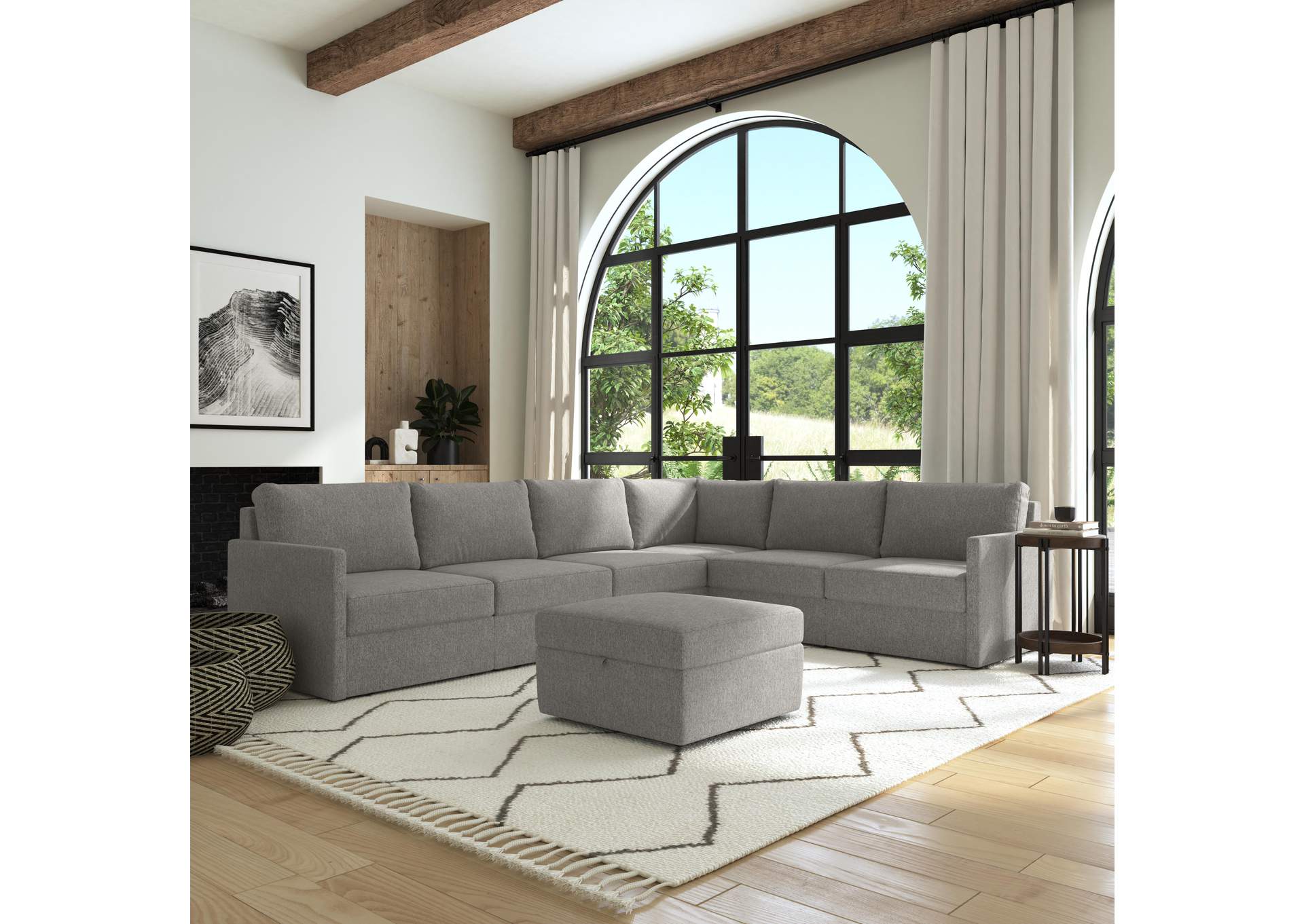 Flex 6 - Seat Sectional With Narrow Arm And Storage Ottoman,Flexsteel
