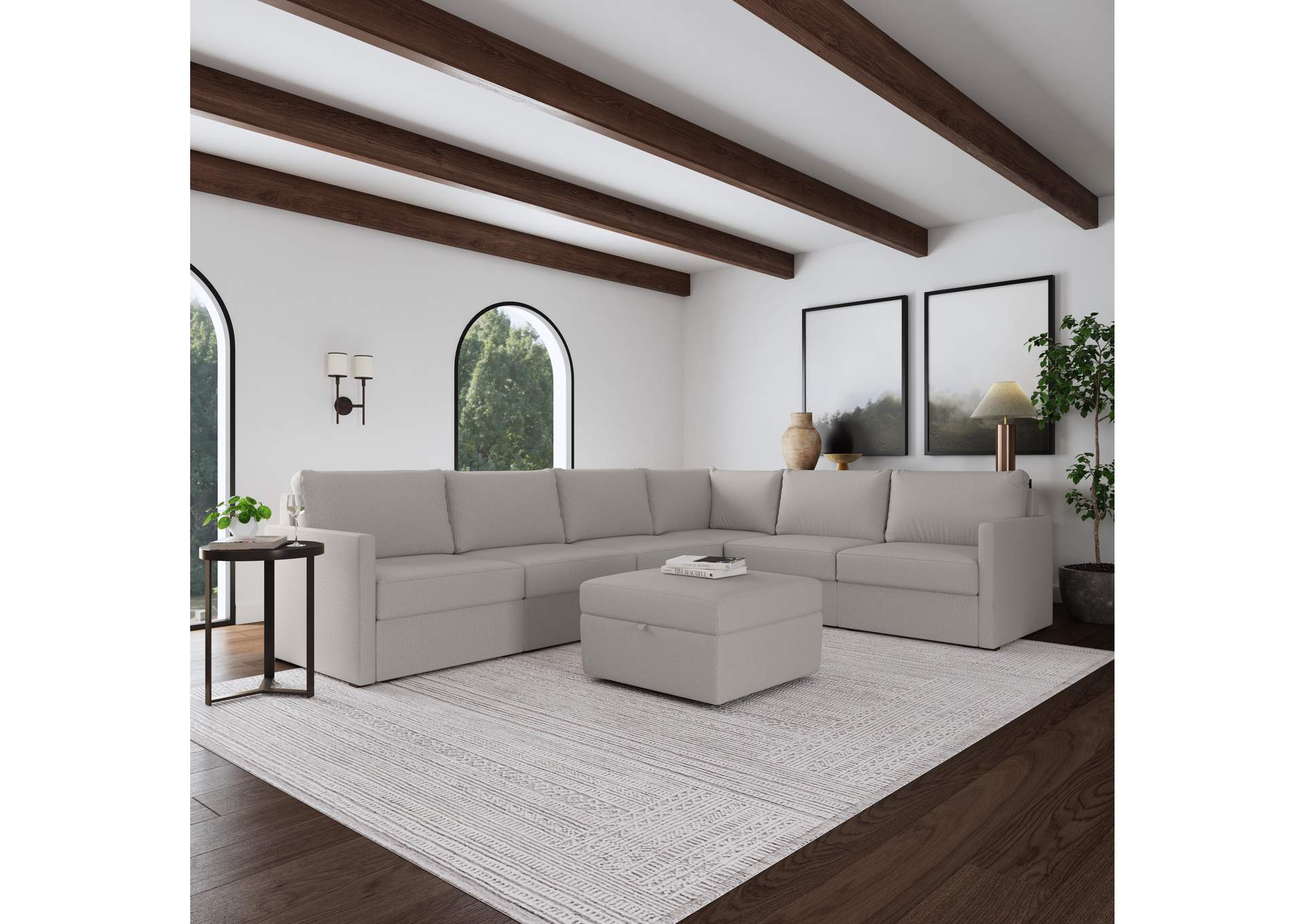 Flex 6 - Seat Sectional With Narrow Arm And Storage Ottoman,Flexsteel