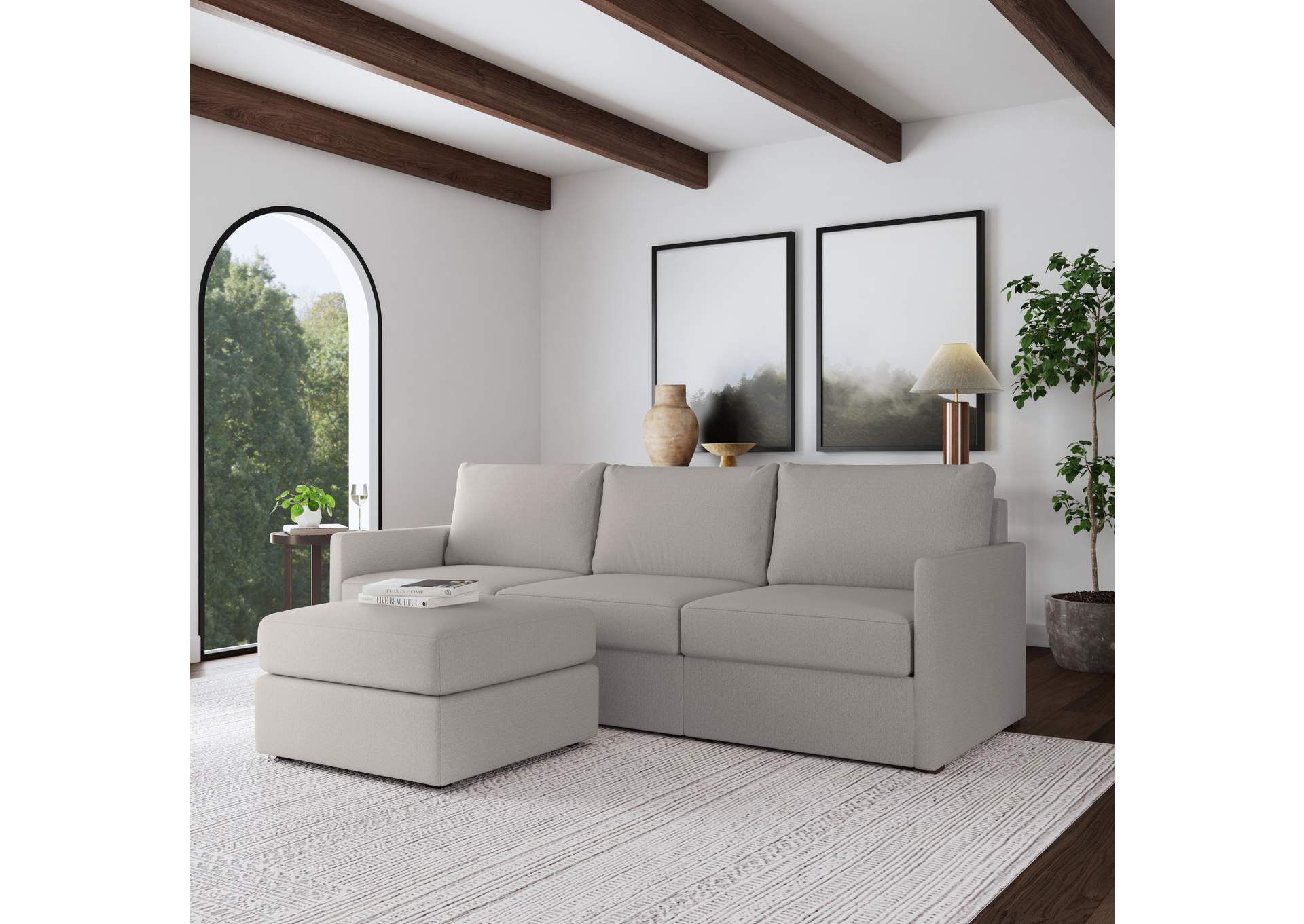 Flex Sofa With Narrow Arm And Ottoman,Flexsteel