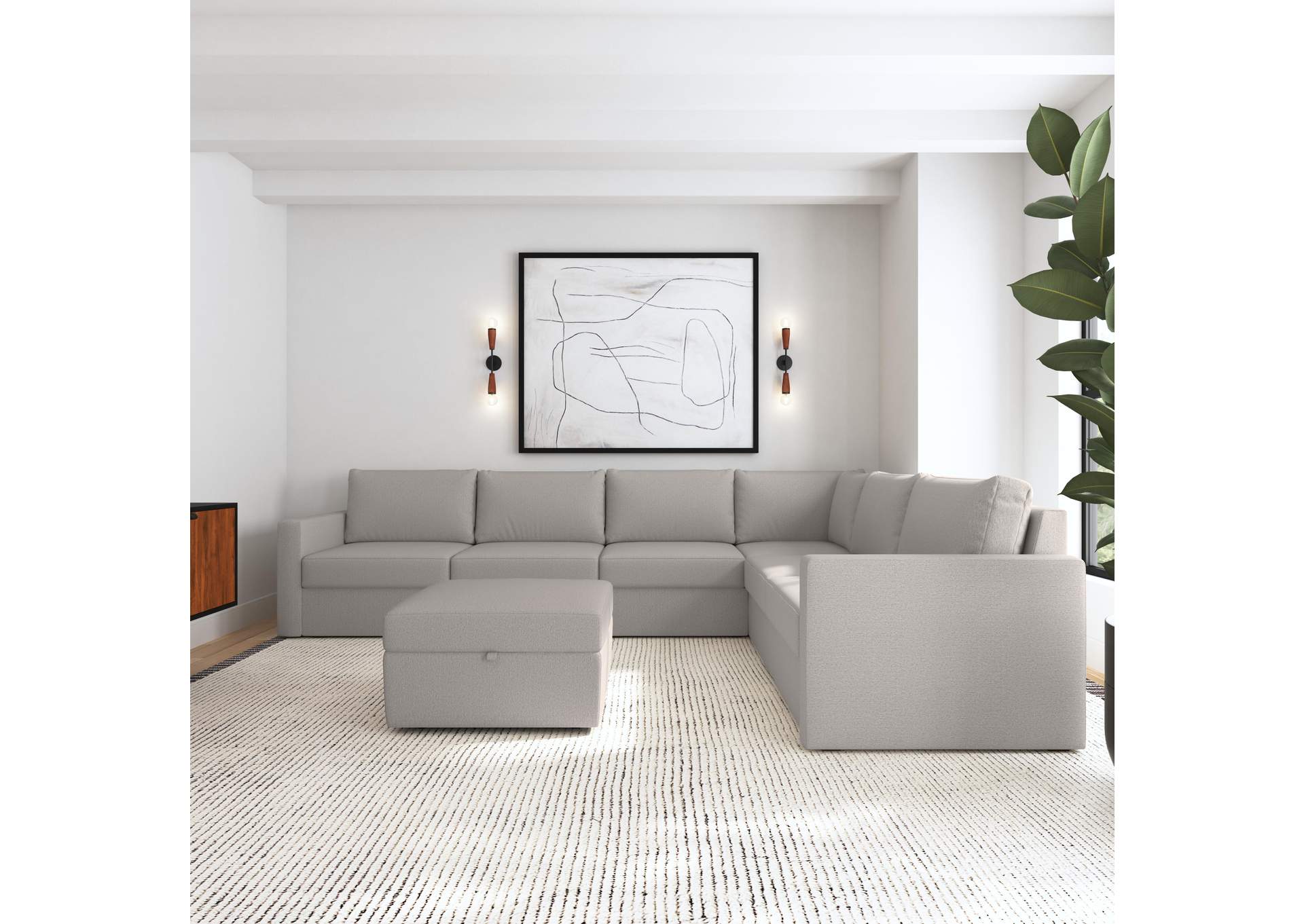 Flex 6 - Seat Sectional With Standard Arm And Storage Ottoman,Flexsteel