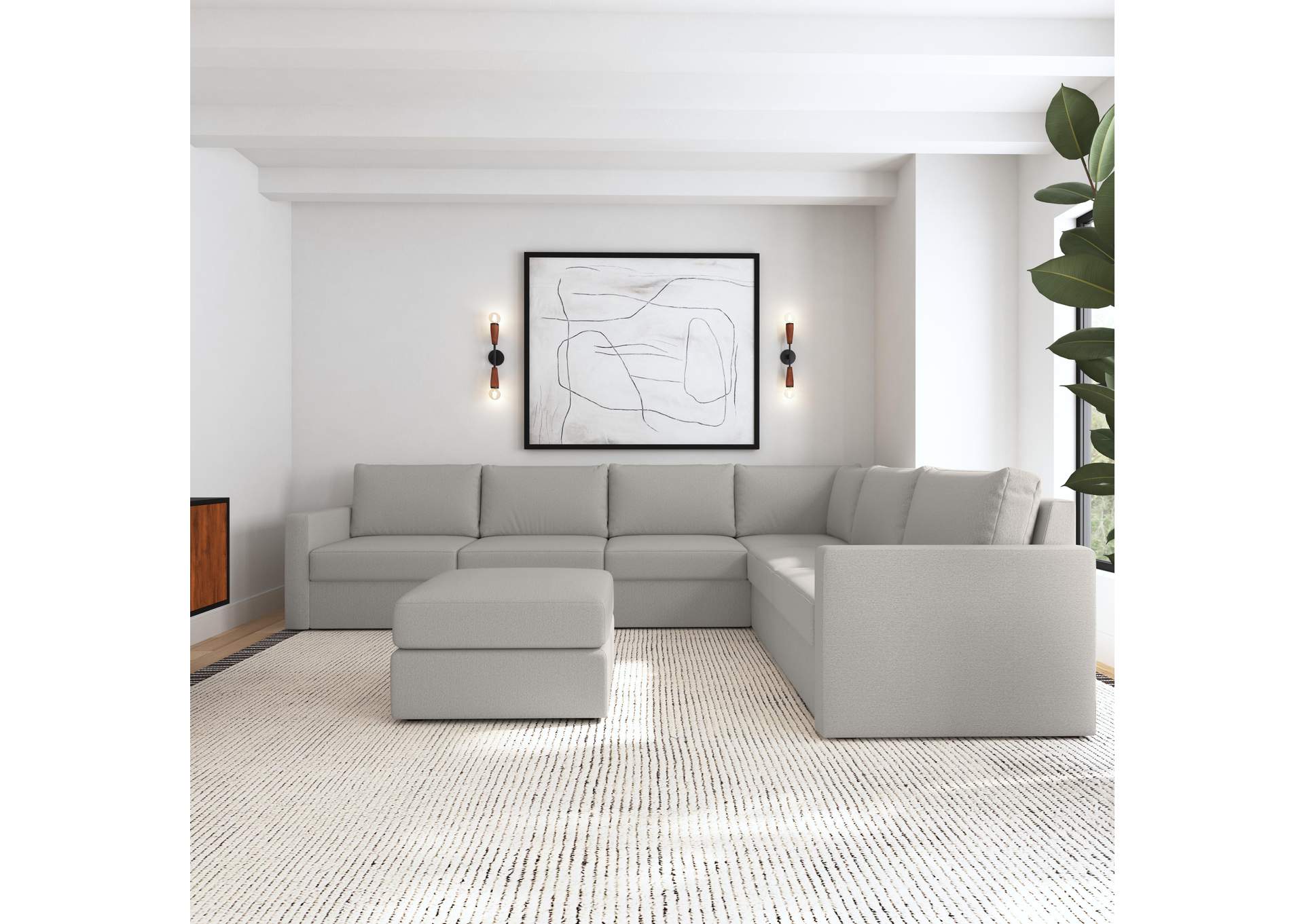 Flex 6 - Seat Sectional With Standard Arm And Ottoman,Flexsteel