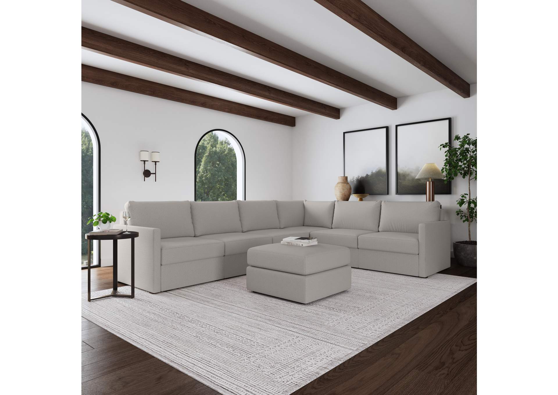 Flex 6 - Seat Sectional With Narrow Arm And Ottoman,Flexsteel
