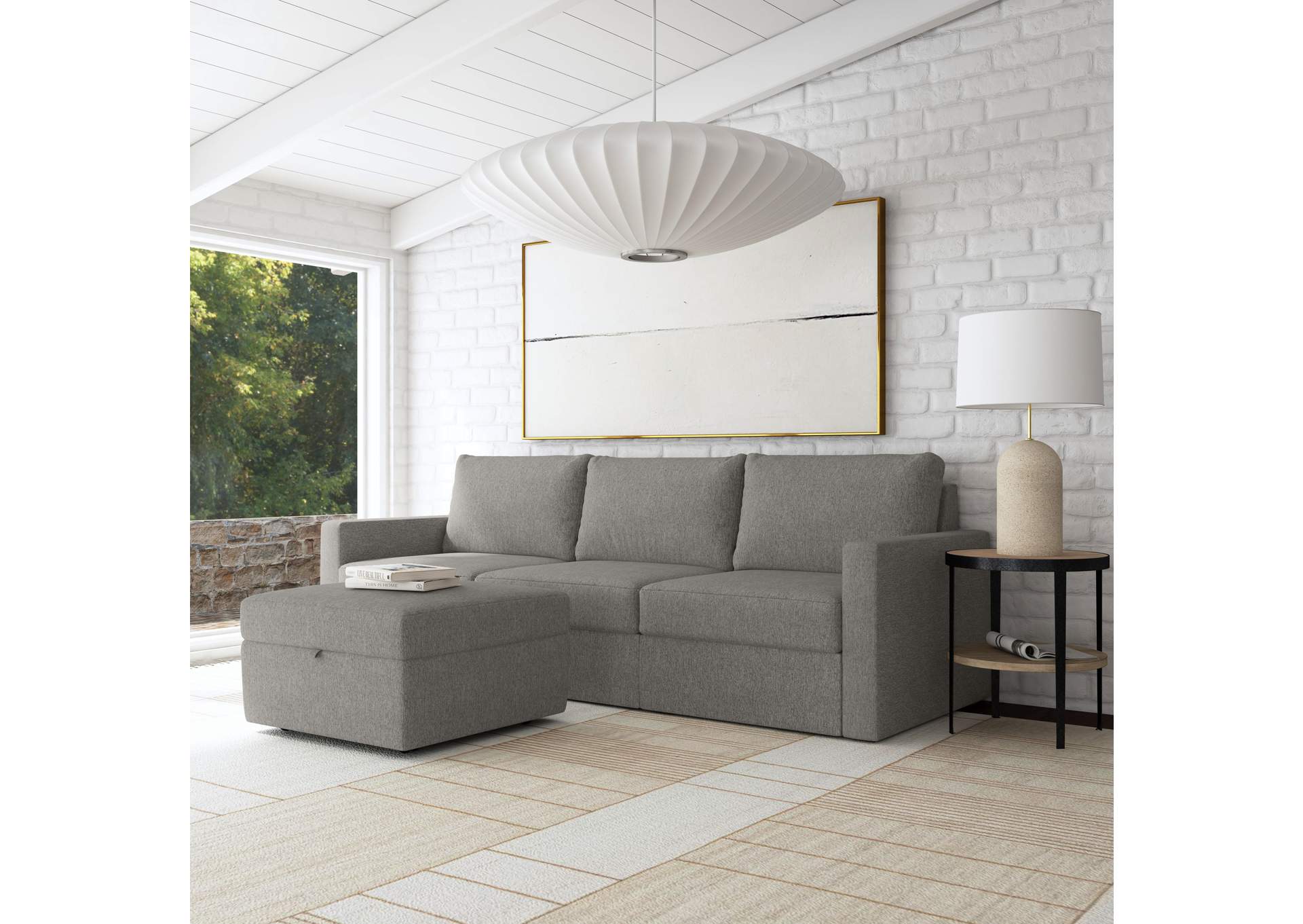 Flex Sofa With Standard Arm And Storage Ottoman,Flexsteel