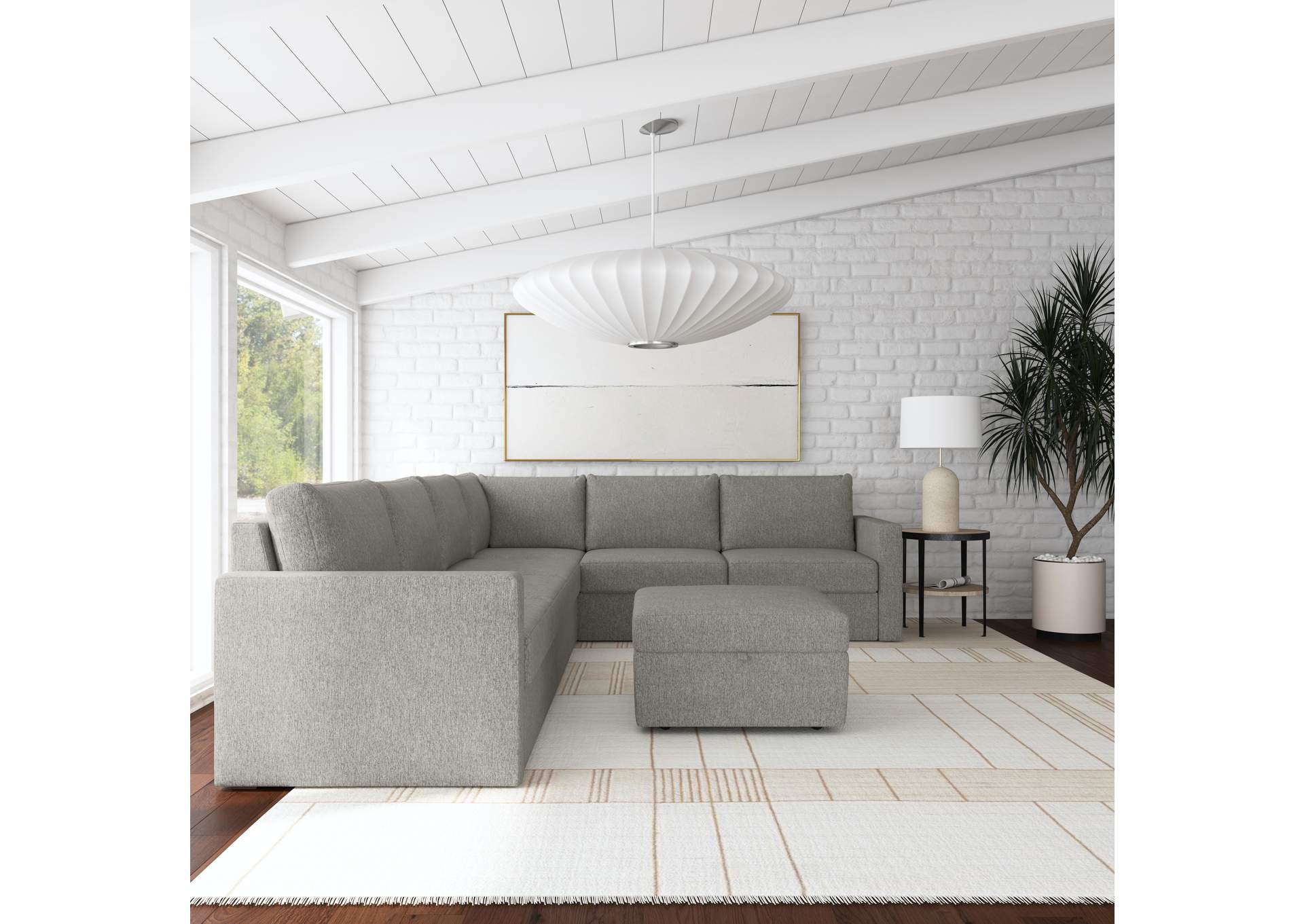 Flex 6 - Seat Sectional With Standard Arm And Storage Ottoman,Flexsteel