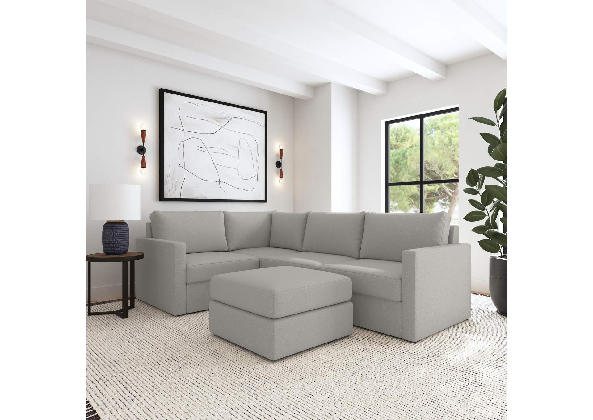 Flex 4 - Seat Sectional With Standard Arm And Ottoman,Flexsteel