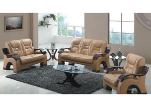 Honey Bonded Leather Sofa, Loveseat & Chair