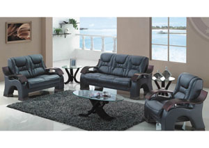 Black Bonded Leather Sofa, Loveseat & Chair