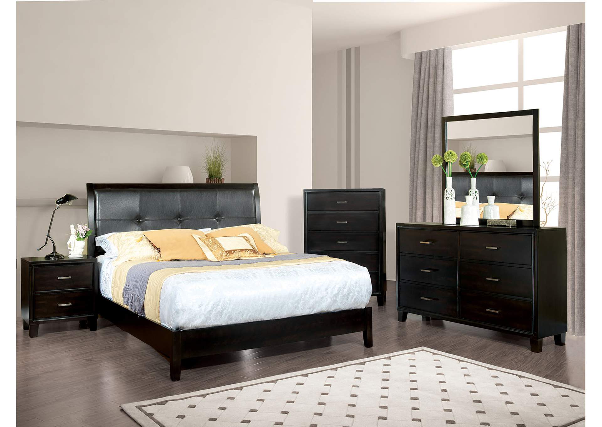 Enrico I Espresso Full Platform Bed w/Dresser and Mirror,Furniture of America