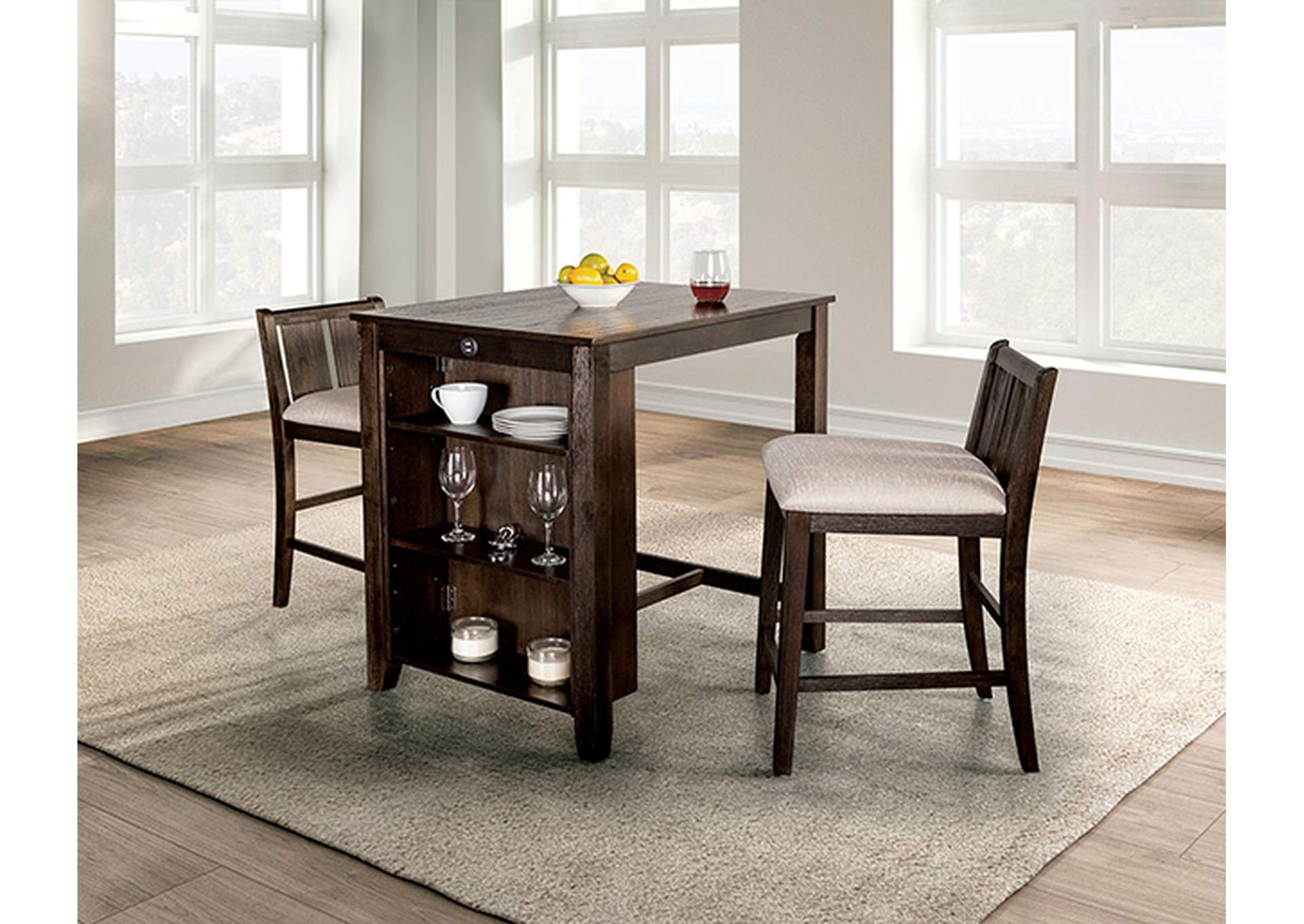 Lescles 3 Pc Counter Ht Set (1 Table + 2 Chairs),Furniture of America