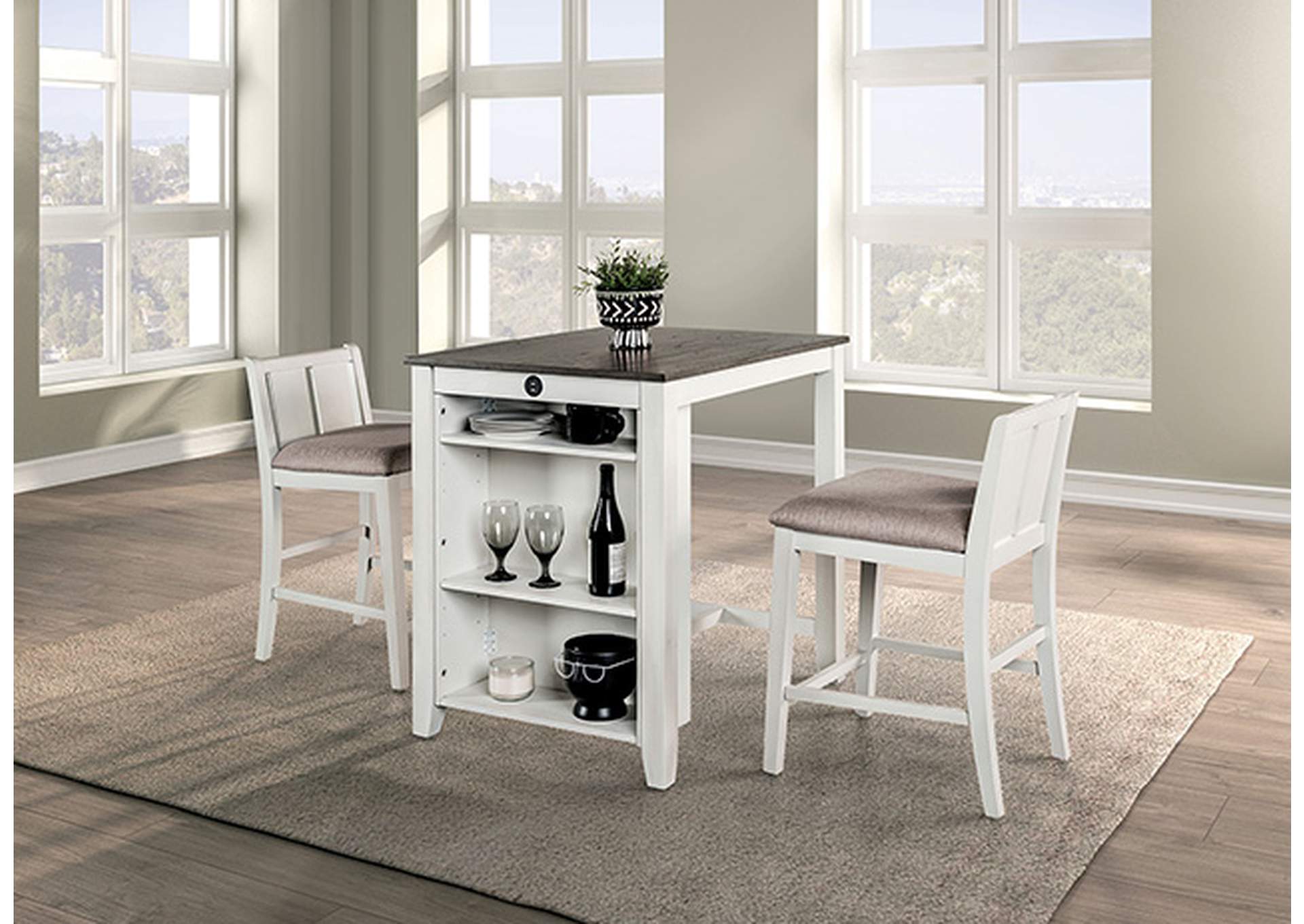 Lescles 3 Pc Counter Ht Set (1 Table + 2 Chairs),Furniture of America