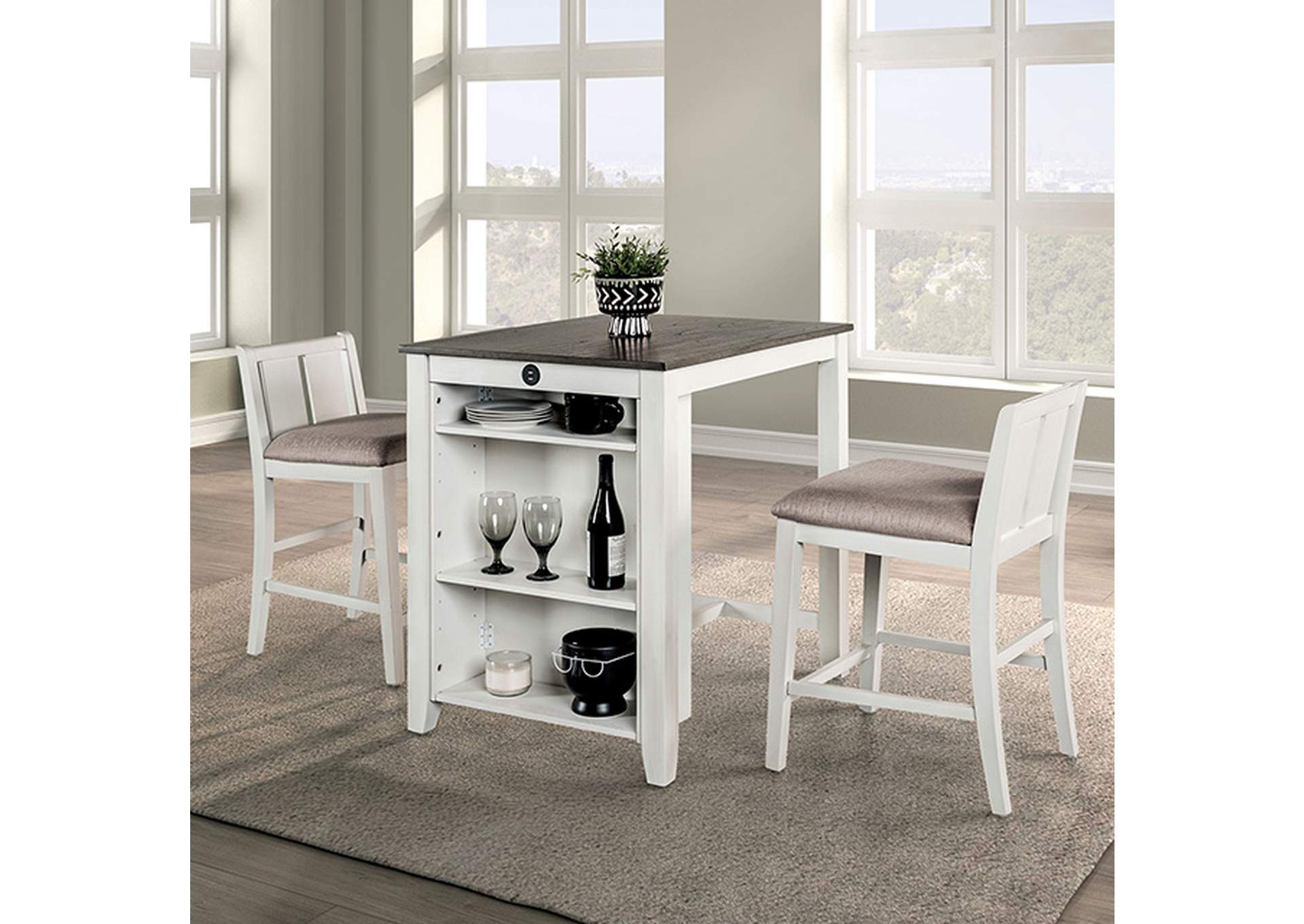 Lescles 3 Pc Counter Ht Set (1 Table + 2 Chairs),Furniture of America