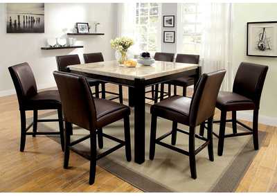 Gladstone II Dark Walnut Marble Top Counter Table w/8 Counter Chair,Furniture of America