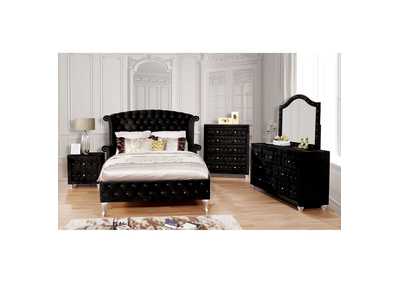 Alzire Black Upholstered California King Platform Bed w/Dresser & Mirror