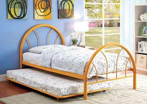 Rainbow Orange High Headboard Full Metal Platform Bed w/Trundle