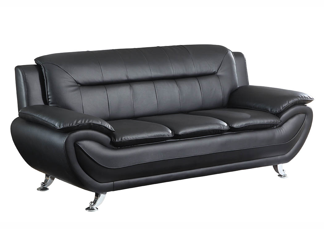 Black Leather Look Sofa w/Chrome Legs,Furniture World Distributors