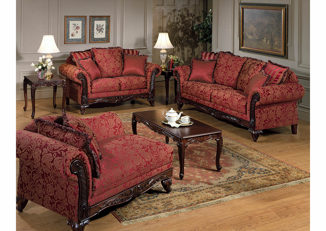Red Jacquard Sofa & Loveseat,Furniture World Distributors